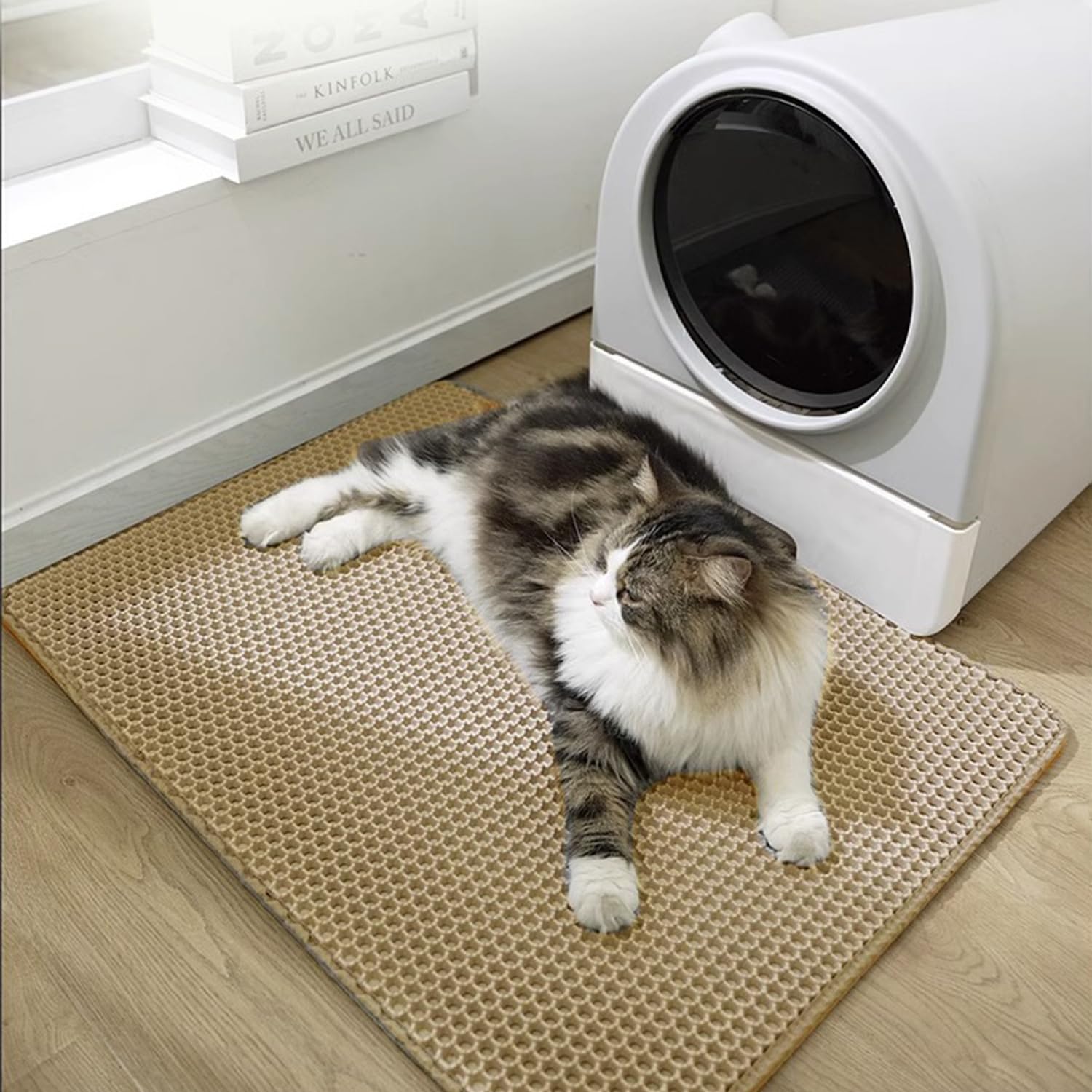 4 stuks kattenbakmat, 30 x 30 cm, EVA-kattenbakmat, kattenbak, onderlegger, honingraatdesign, waterdicht, dubbellaags ontwerp, honingraat, mat voor liter (B