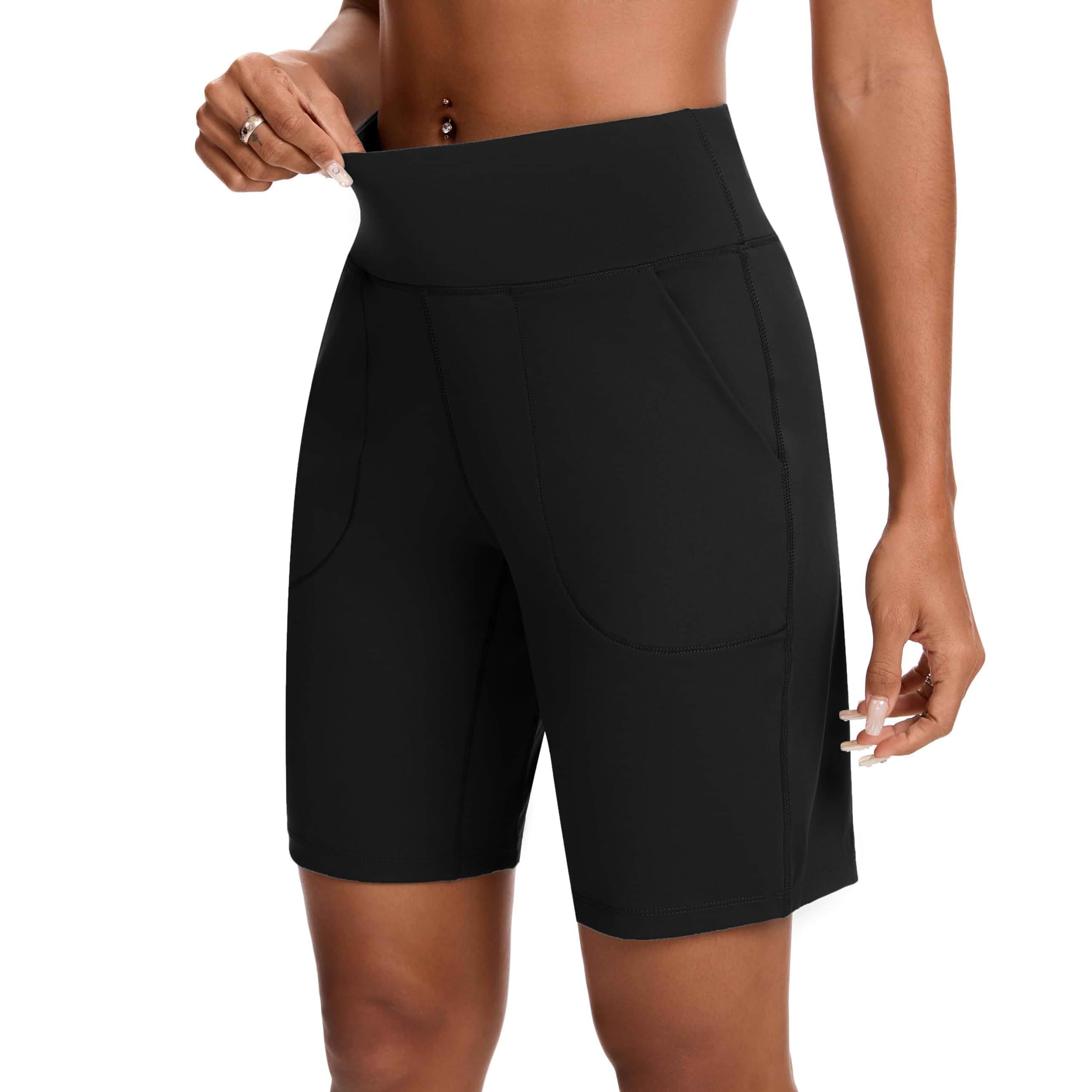 Womens Bermuda Shorts for Women with Zipper Pocket Womens High Waisted Long Shorts for Running Workout Athletic Standard