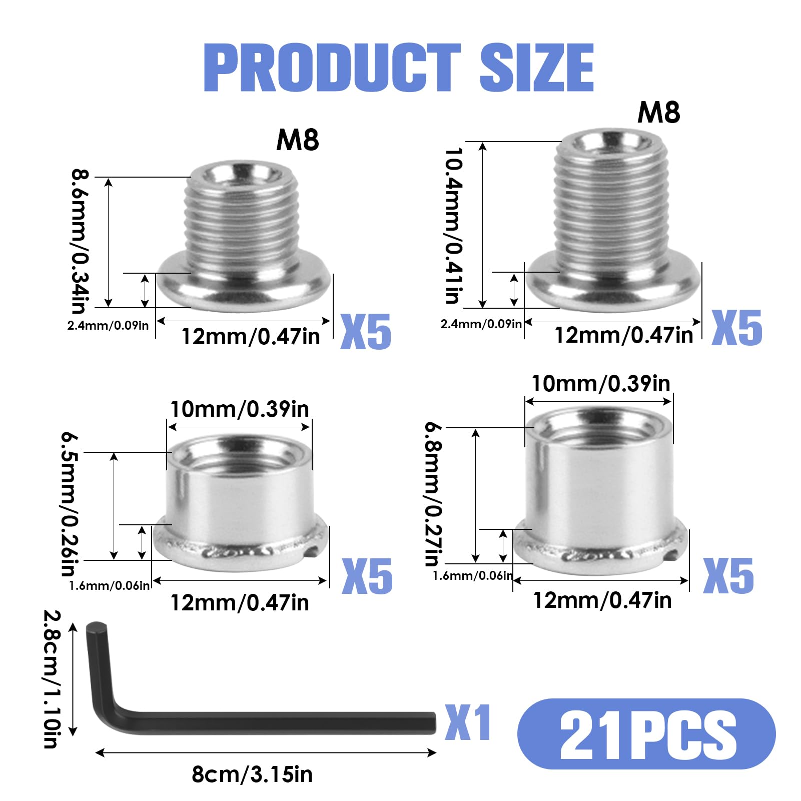 Tornillos para Platos de Cadena con Llave Allen, Individuales y Dobles para MTB Bicicletas Carretera, Piezas Repuesto Kettenblatt