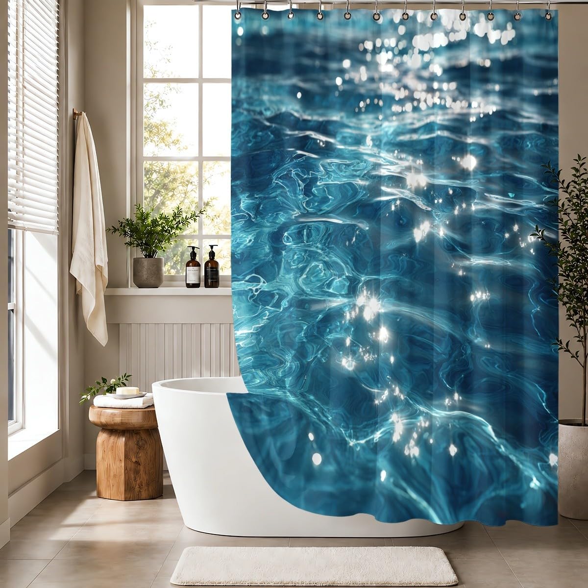 Generico Tenda Doccia 240x200 cm Blu Poliestere, per Bagno, Casa e Hotel