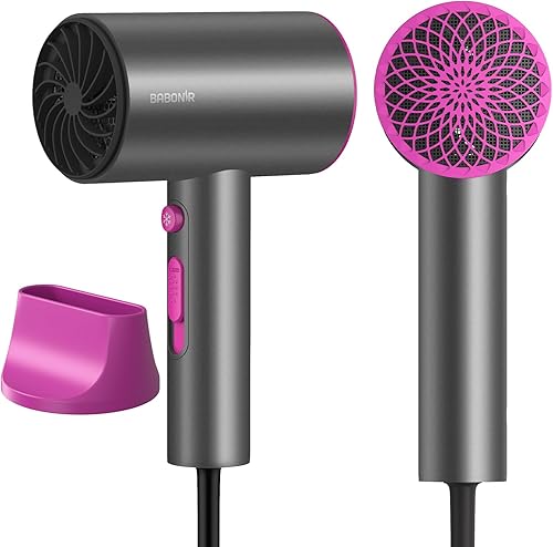 Secador de pelo de secado rápido, secador iónico de 1800 W con botón frío, boquilla giratoria de 360 compacta y ligera para viajes, hogar, salón, 10