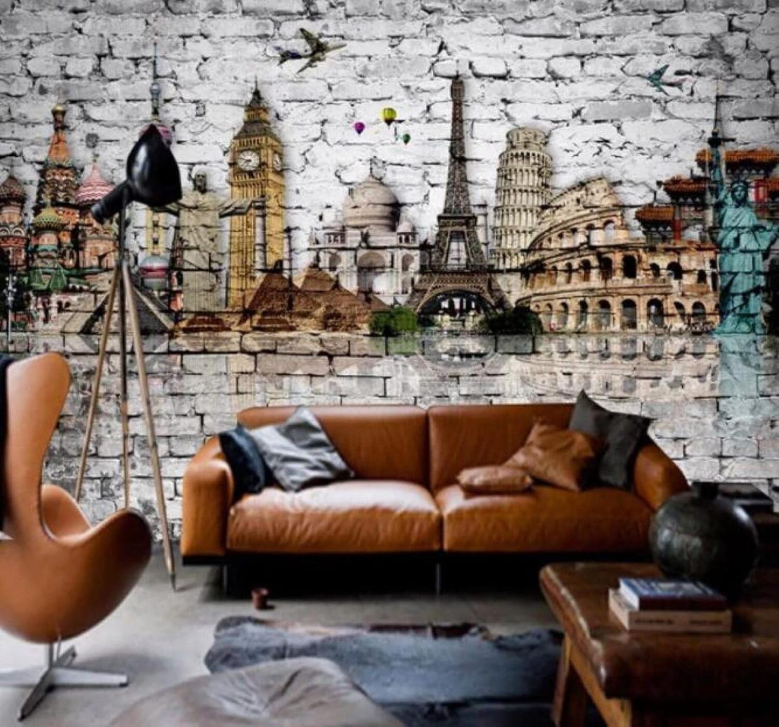 XLMING Retro Brick Wall Hand Drawn Architecture Aeroplane 3D Wallpaper Luxury Home Dining Decor Paste Sofa Living Room The Wall for Bedroom Mural-250cm×170cm