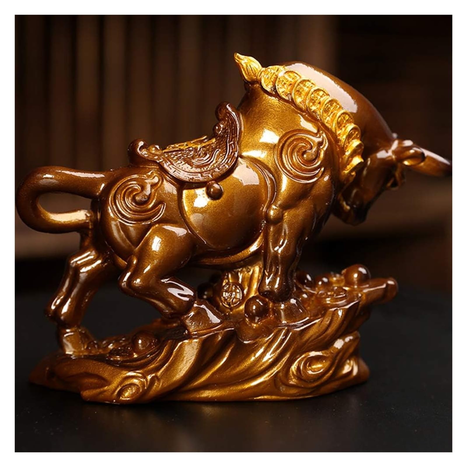 Decoración de Estatua Caballo, Escultura Mascota té, Bandeja, decoración Escritorio for el hogar(Gold)