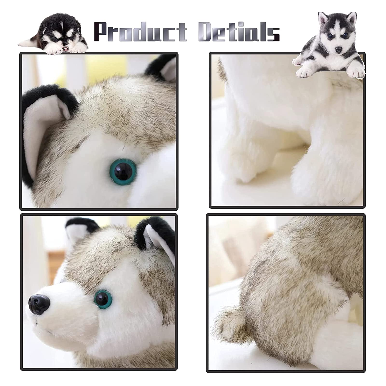 Amazon.co.jp: リアルなハスキー犬のぬいぐるみ、柔らかい抱擁愛らしい