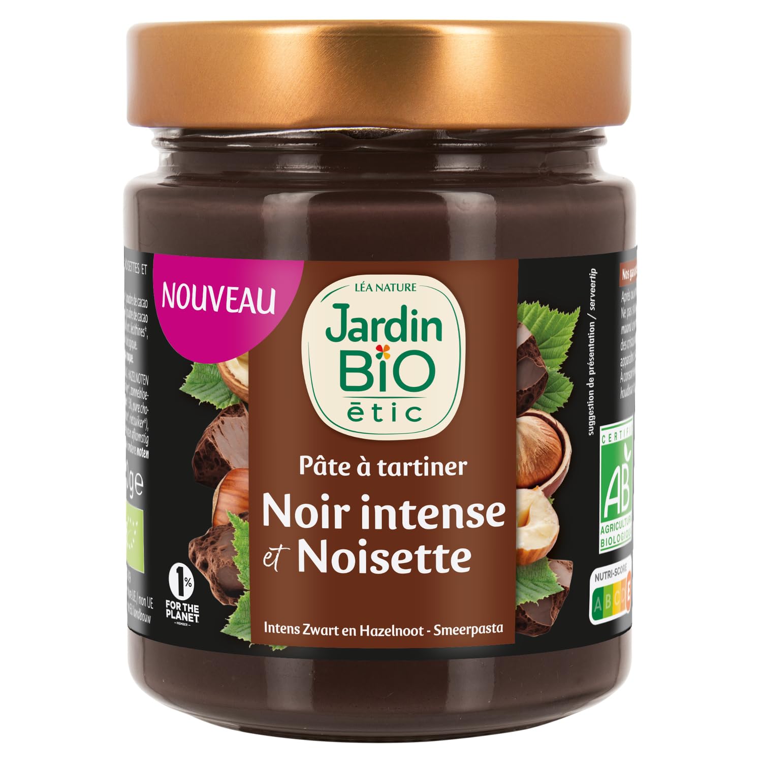 JARDIN BIO Pâte à tartiner Noir Intense et Noisette - 300g en pot verre recyclable - Sans huile de palme, sans lécithine de soja - Ingrédients bio - Lot de 3