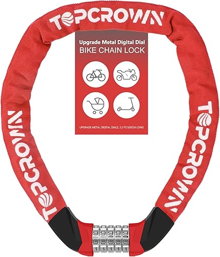 Miniatura 10 de Candado de cadena de bicicleta de 3.2 pies de largo, alta seguridad, resistente, antirrobo, combinación de 5 dígitos, cerradura de bicicleta sin