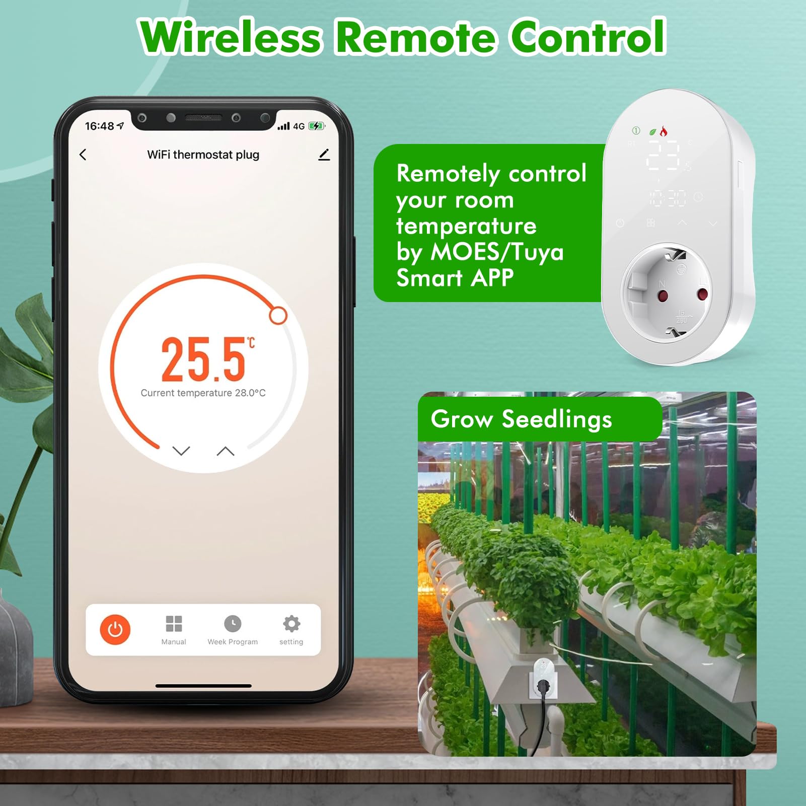 Jadeshay Thermostat Steckdose Smart 16A Temperaturregler Temperaturregler Digital mit LED-Anzeige, Thermostat Steckdose kompatibel mit Alexa, Google Assistant Sprachsteuerung und Smart Life App 220V