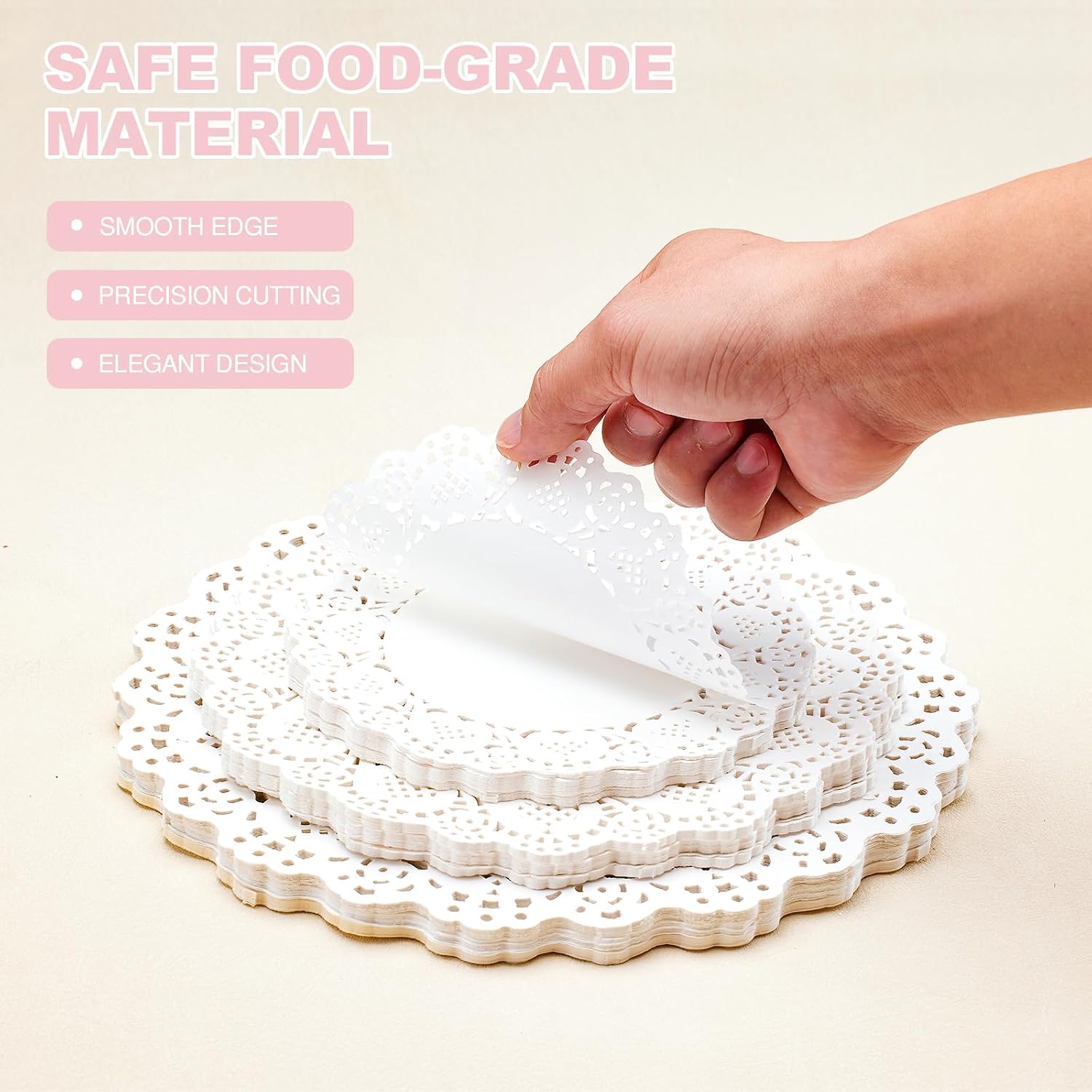 TIPTAP Disposable Paper Doilies,150PCS with sorted Sizes, 6.5IN/8.5IN/10.5IN White Lace Placemat, Tableware Decoration for Dessert Trays, Food, Parties, Crafts, Wedding and More