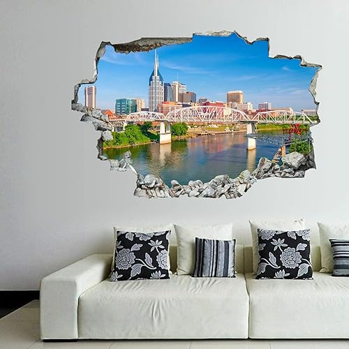 Miniatura 7 de Calcomanías de pared rotas 3D Indianápolis, Indiana, Estados Unidos, centro de la ciudad y círculo de monumentos, 36 x 24 pulgadas, vinilo de pared