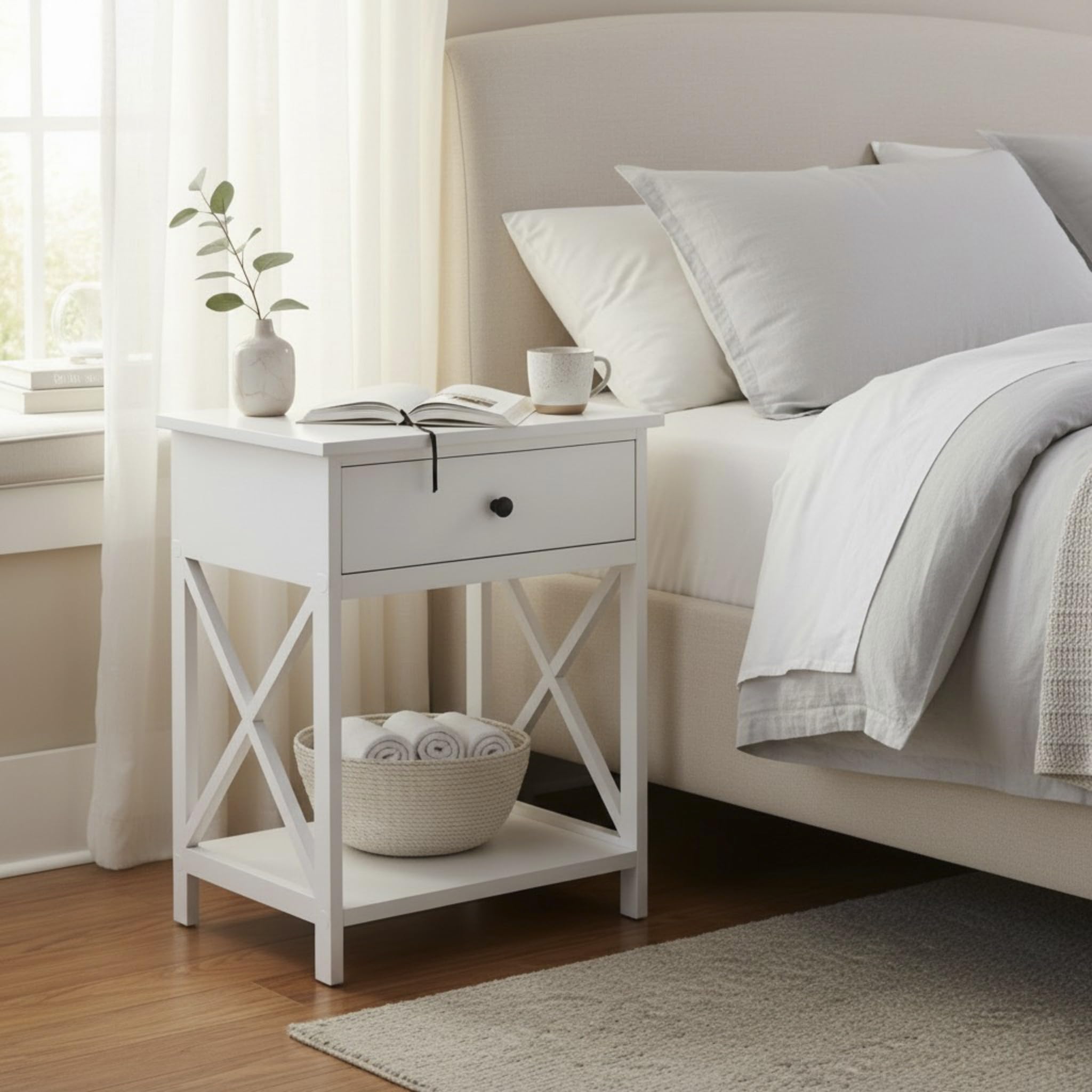 HAKU Mesa auxiliar blanco, blanco, MDF - Dim.: AN 46 cm x AL 60 cm x P 35 cm, Estilo: Escandinavo