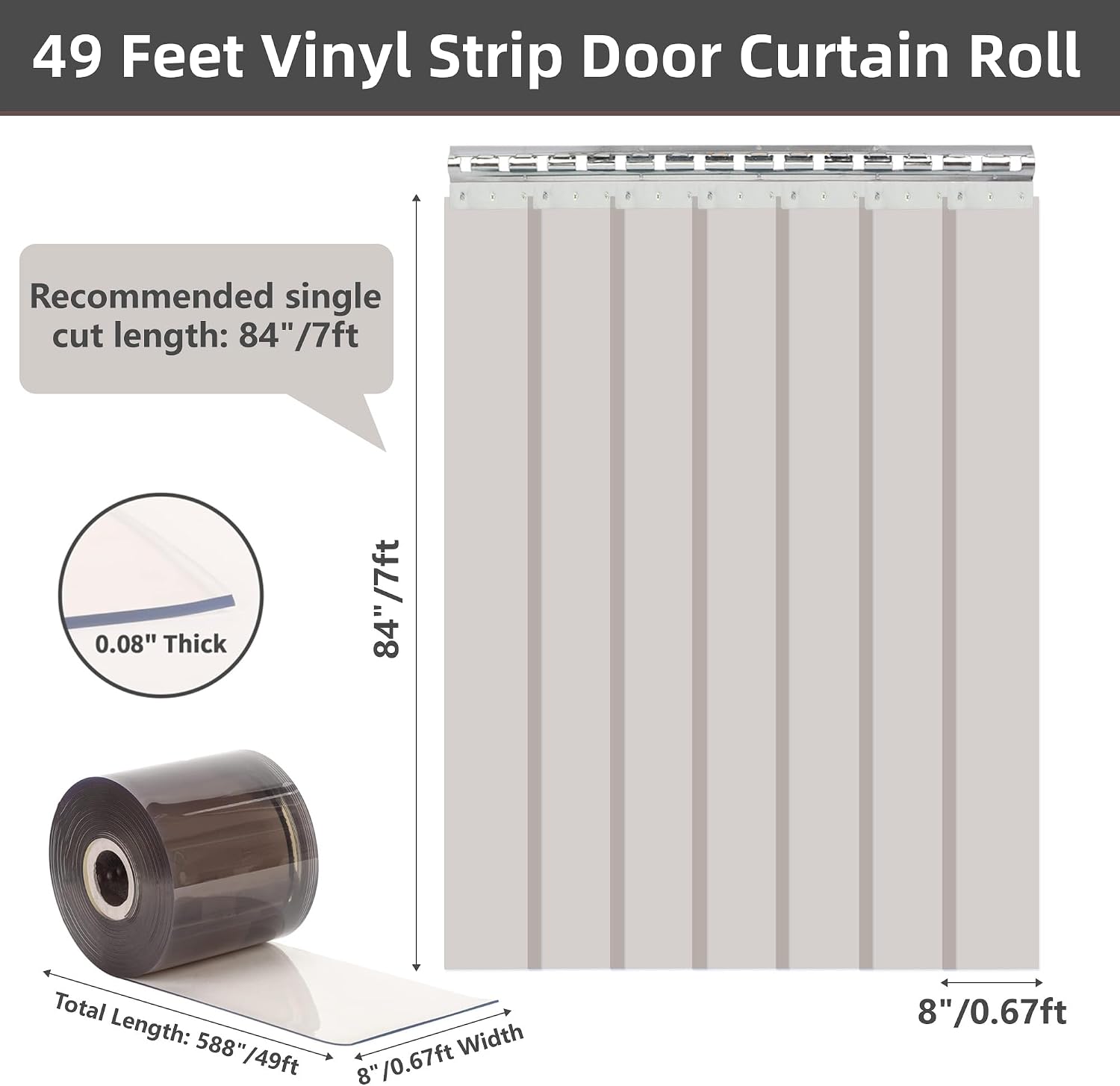 lukar Vinyl Strip Door Curtain 49 ft Length PVC Curtain Strip Clear Plastic Door Strip Roll for Supermarket, Warehouse, Factory, Pet Doors, Clear Brown, 8" Width x 0.08" Thickness
