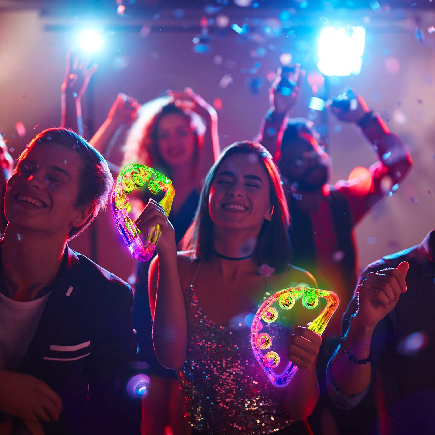 Aywewii LED Tambourines for Kids & Adults, Sensory Toys Autism Gifts Special Needs Must Haves, Stocking Stuffers for Boys & Girls, Light Up Party Favors Musical Instruments (4 Colors Randomly Sent)