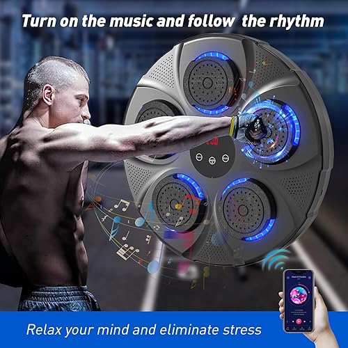 Miniatura 2 de Yucate Máquina de boxeo de música con guantes de boxeo, juego de boxeo montado en la pared Bluetooth, objetivo de perforación inteligente, equipo de
