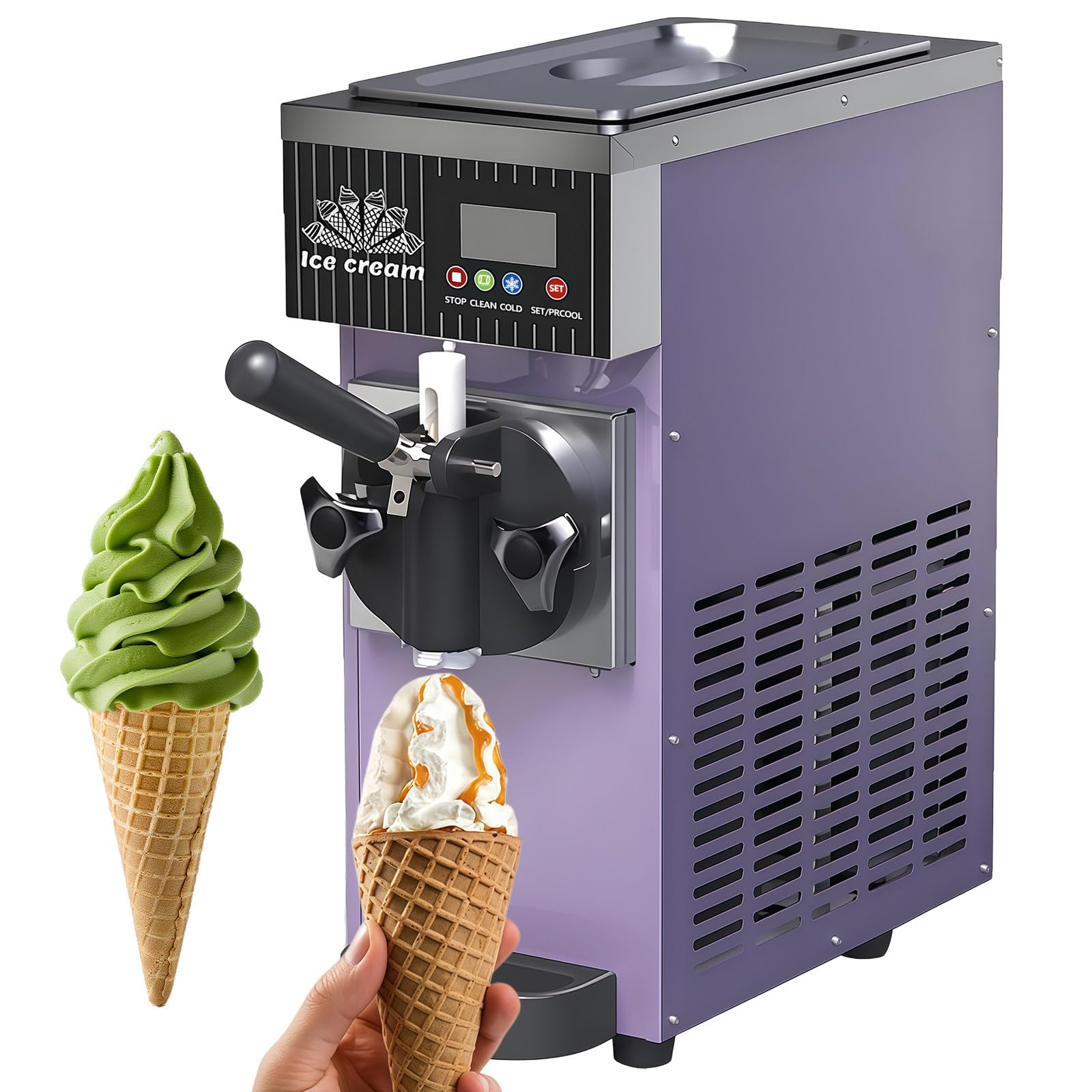 BANGBANGJI Countertop Single Flavor Soft Serve Ice Cream Machine, Commercial Soft Serve Ice Cream Maker, 3.5L Hopper, 4.5-8kg/H Yield, with LED Panel Auto Clean for Restaurant Snack Bars Purple