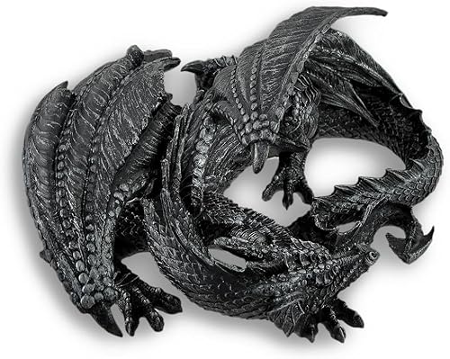 Miniatura 3 de Things2Die4 Somasaurus - Estatua de resina de dragón dormido negro metálico, decoración gótica de fantasía, figura coleccionable detallada de 12