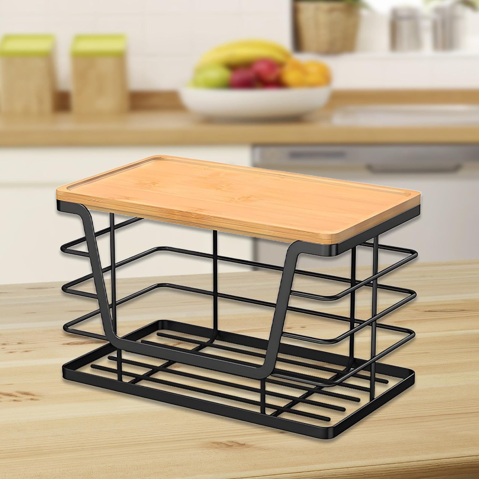 Dispensador de Bolsas de Papelera,Organizador de Pared con Bandeja de Madera | Organizador de Pared Apilable para Cocina Baño Lavadero Armario Balcón