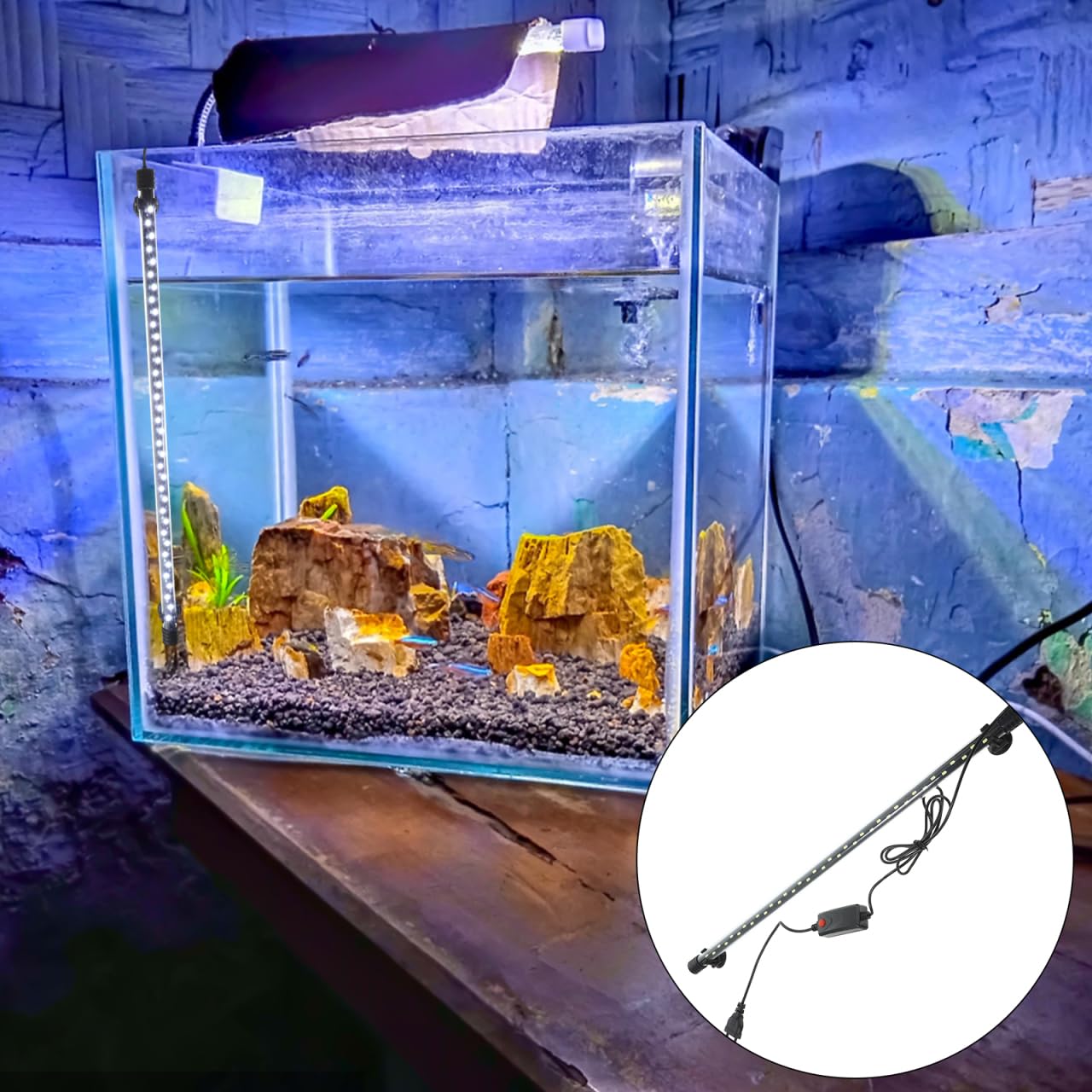 Housoutil Lumière Led Aquarium 58Cm Éclairage Blanc Pur Haute Luminosité Ventouses Lampe Décorative Aménagement Paysager Aquatique Prise Ue