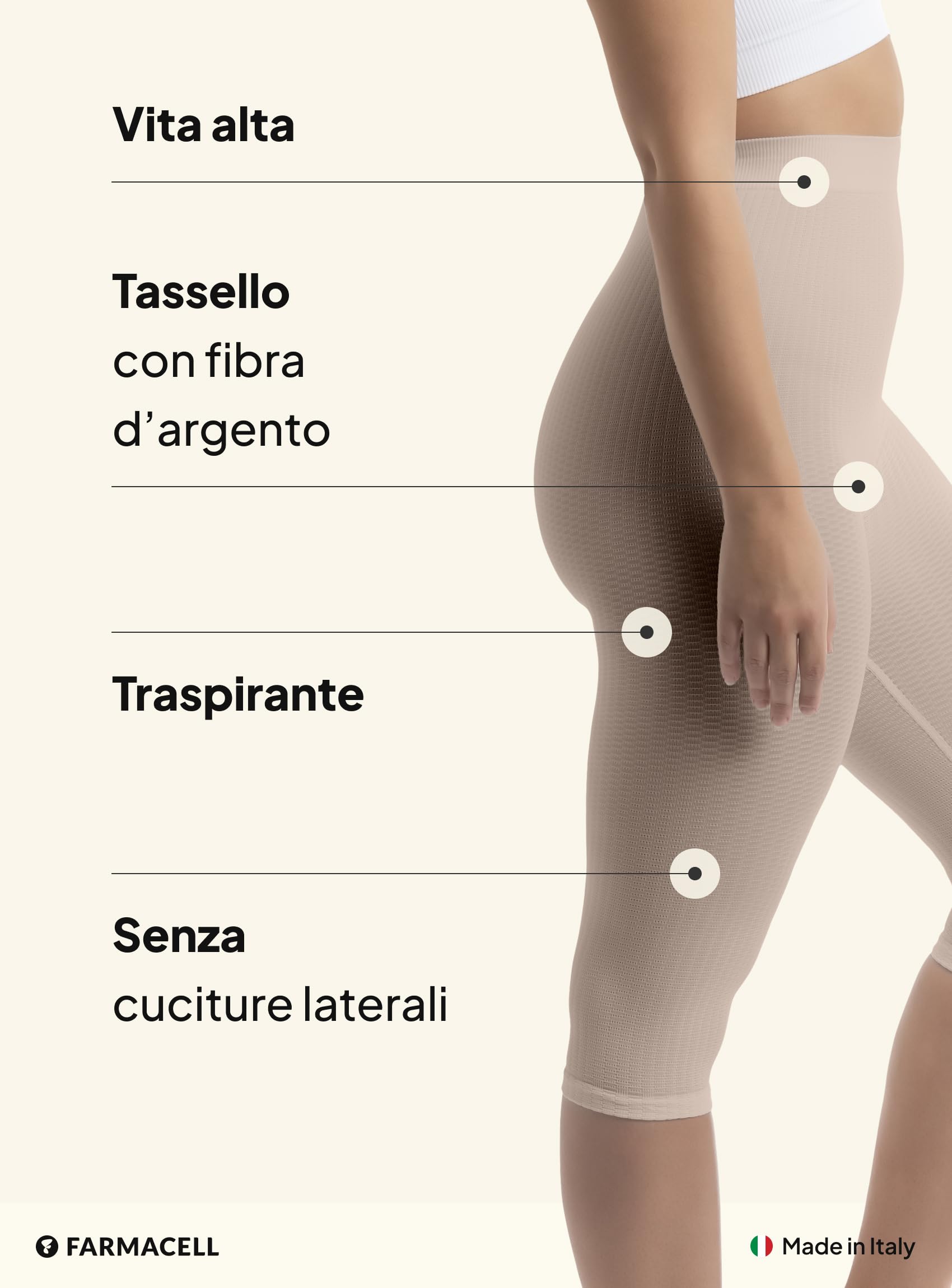 FarmaCell Leggings Anticellulite Donna 3/4, Massaggianti a Vita Alta, Made in Italy, 123