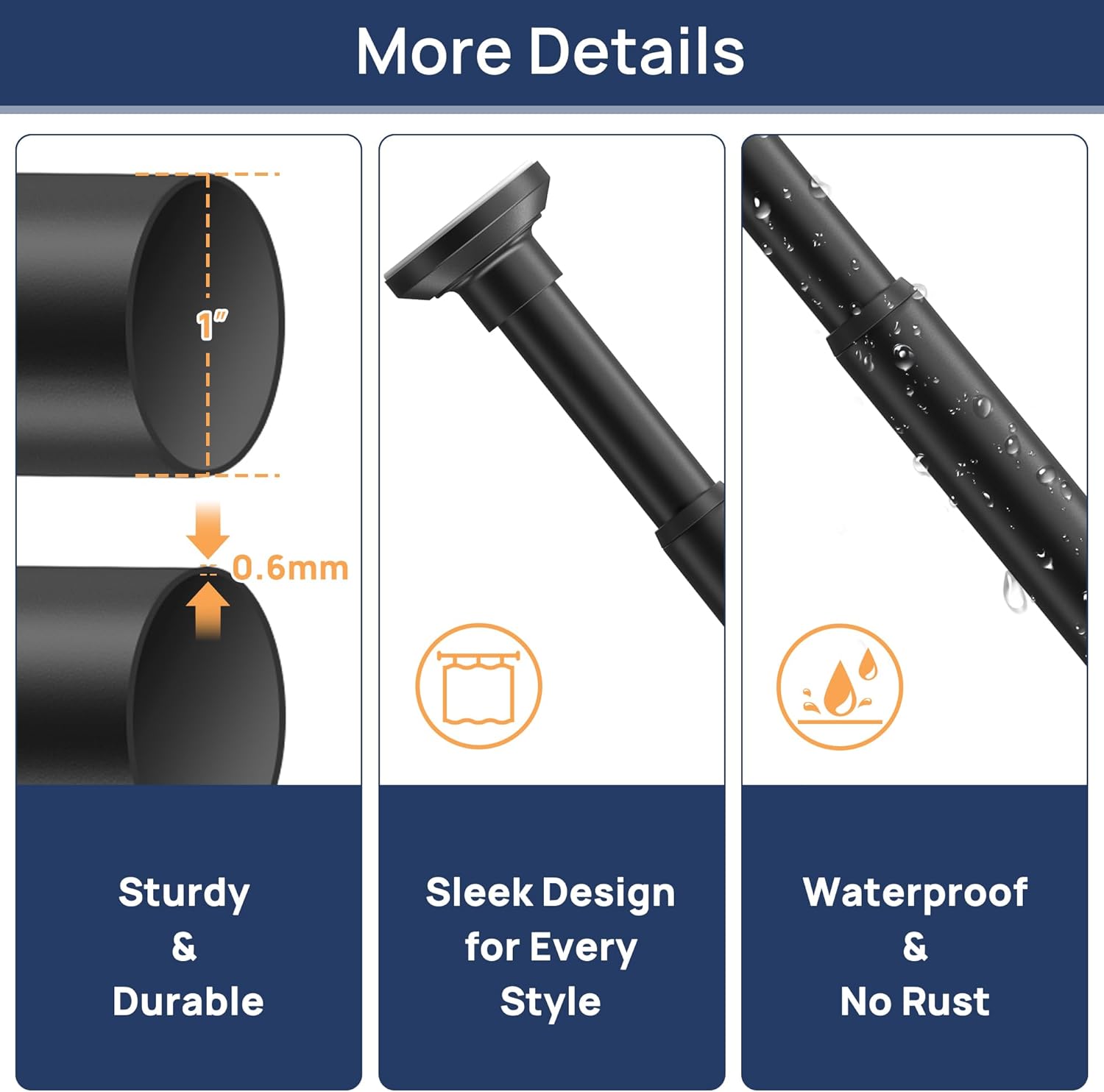 ENJOYBASICS Matte Black Shower Curtain Rod 30 to 52 Inches, 1 Inch Stainless Steel Adjustable Spring Tension Rods No Drill for Bathroom, Closet, Window, Room Divider, Never Rust, Non Slip
