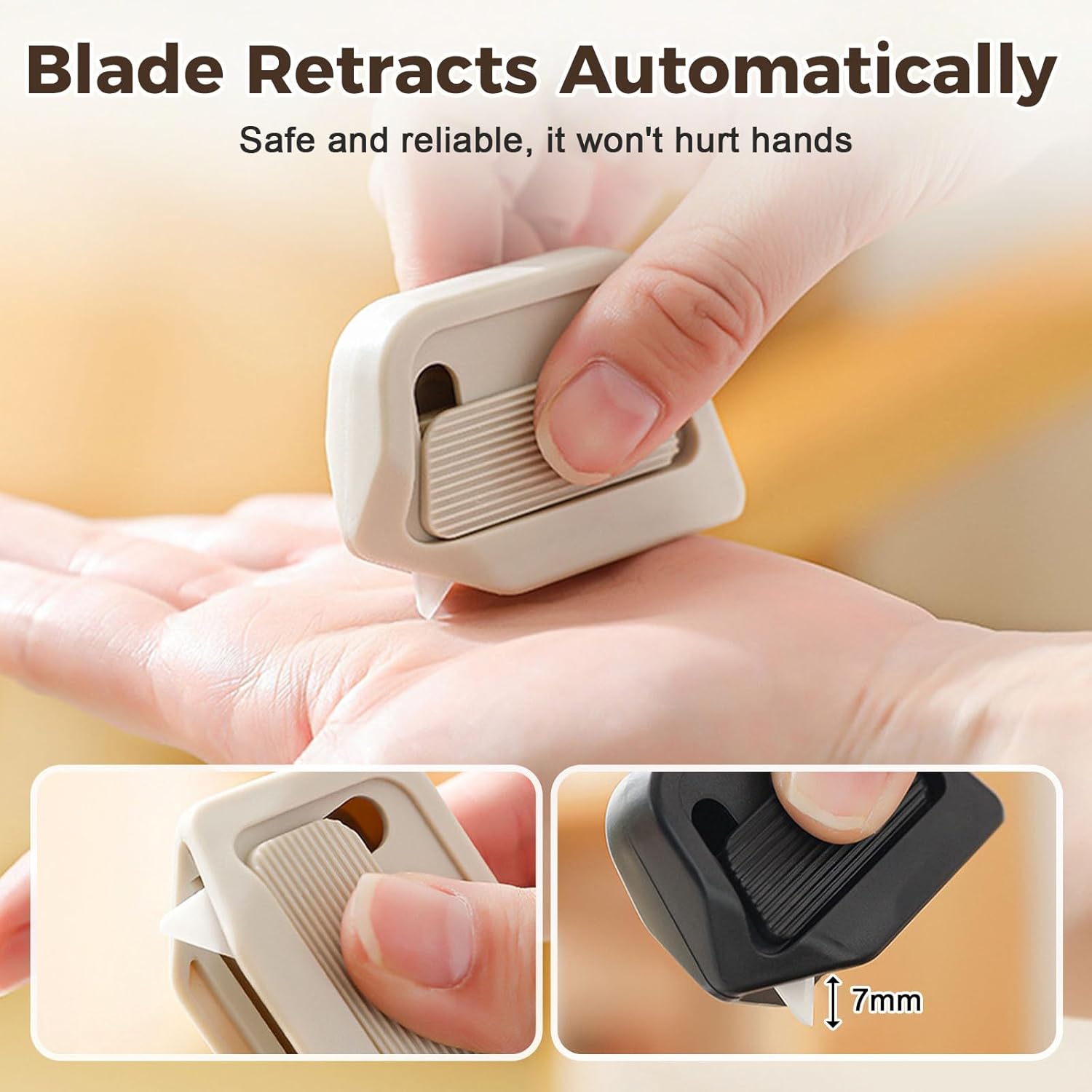 PUSKIU Mini Ceramic Box Cutter, Upgrade Retractable Utility Knife with Ceramic Blade, Portable Fridge-Friendly Package Opener, Cardboard Cutting Tool for Home and Office (White+Black)