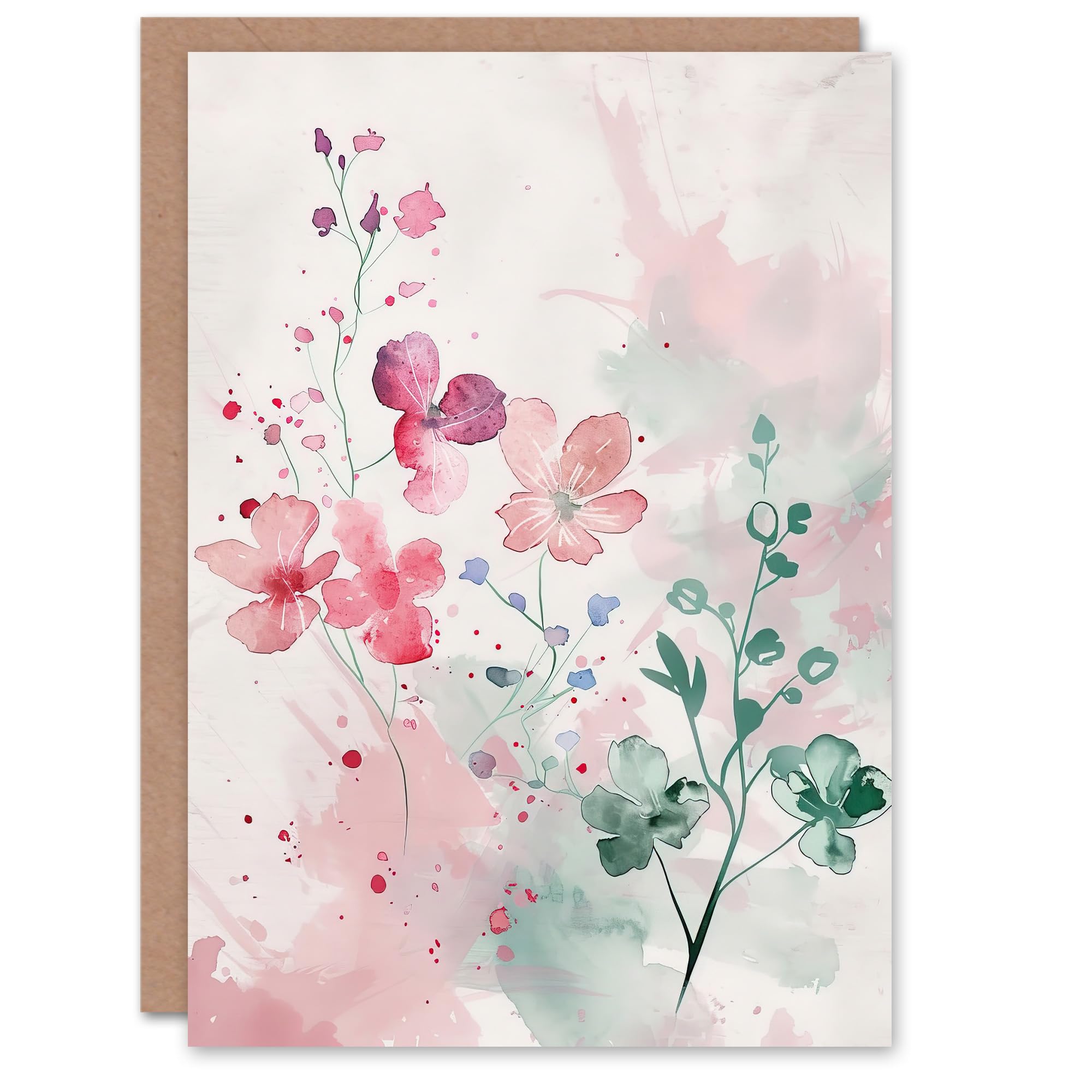 Artery8 Greeting Card Pretty Light Geranium Flowers Pastel Watercolour For Her Woman Birthday Card