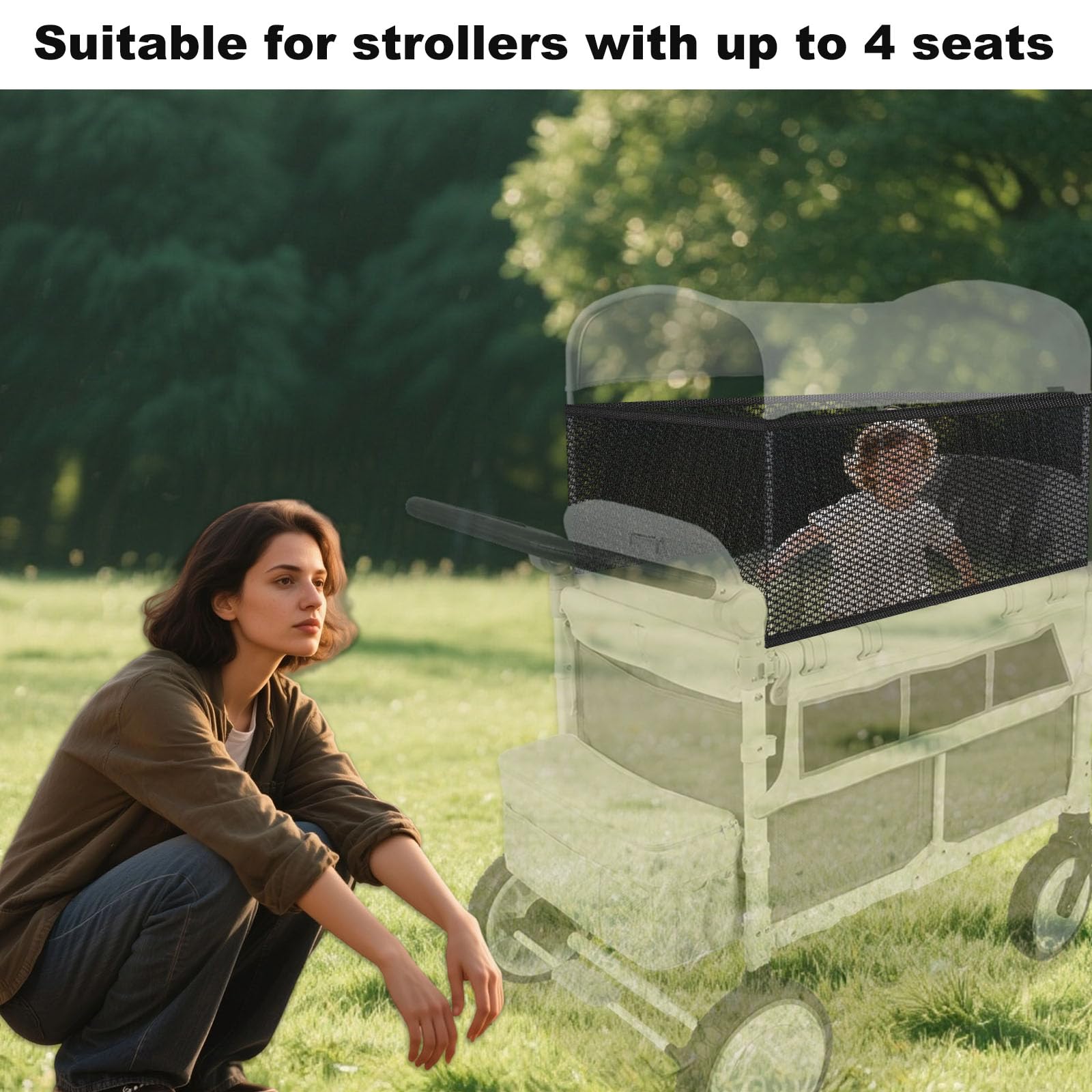 Pare-soleil pour poussette Wonderfold W4 W2, 299,7 x 33 cm - Respirant de qualité supérieure - Convient pour le camping, le pique-nique, les activités de plein air