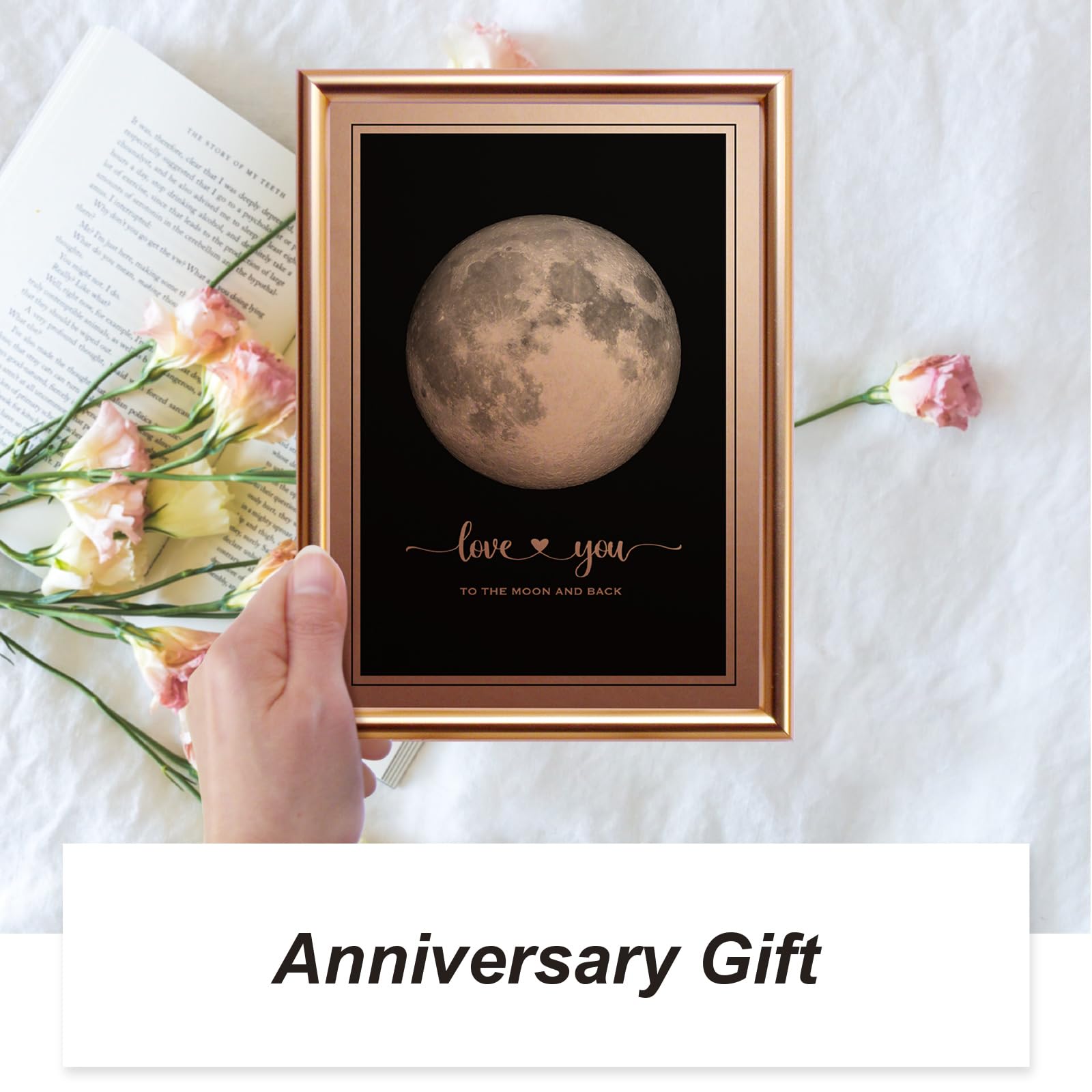 IGREAN I Love You to the Moon and Back - Bronze Moon Print in Frame, Great Gift for Special Occasion, Engagement, Wedding, Anniversary, Mother 's Day Gift