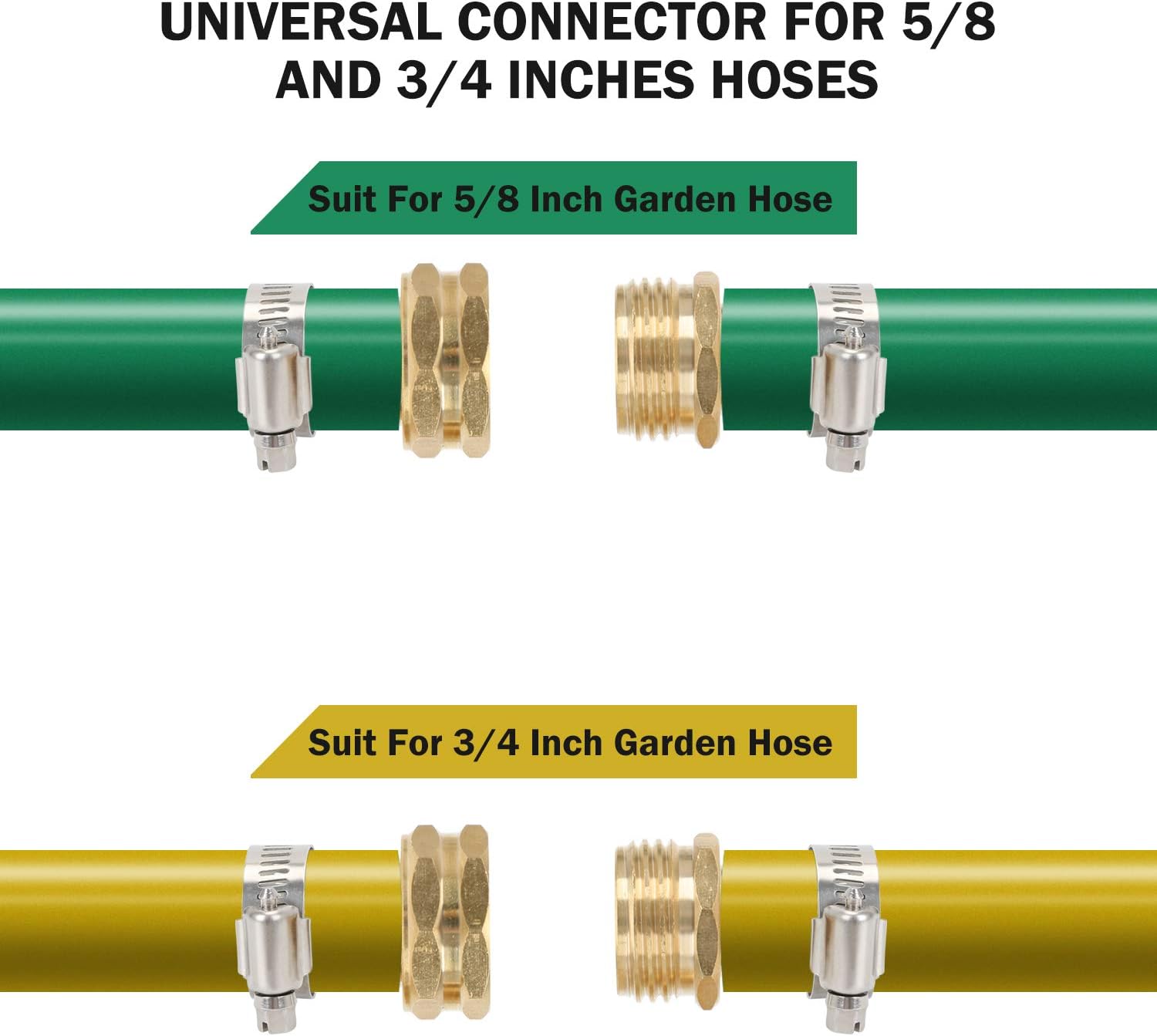 STYDDI Garden Hose Repair Kit, Solid Brass Water Hose Mender Female and Male Hose Connector with Clamps, Fit All 5/8" and 3/4" Rubber Garden Hose, 4 Set : Patio, Lawn & Garden