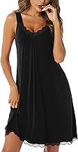 Uniexcosm Nuisette Femme Sexy Coton Dentelle Chemise de Nuit Femme sans Manches Col en V Doubles Dretelles