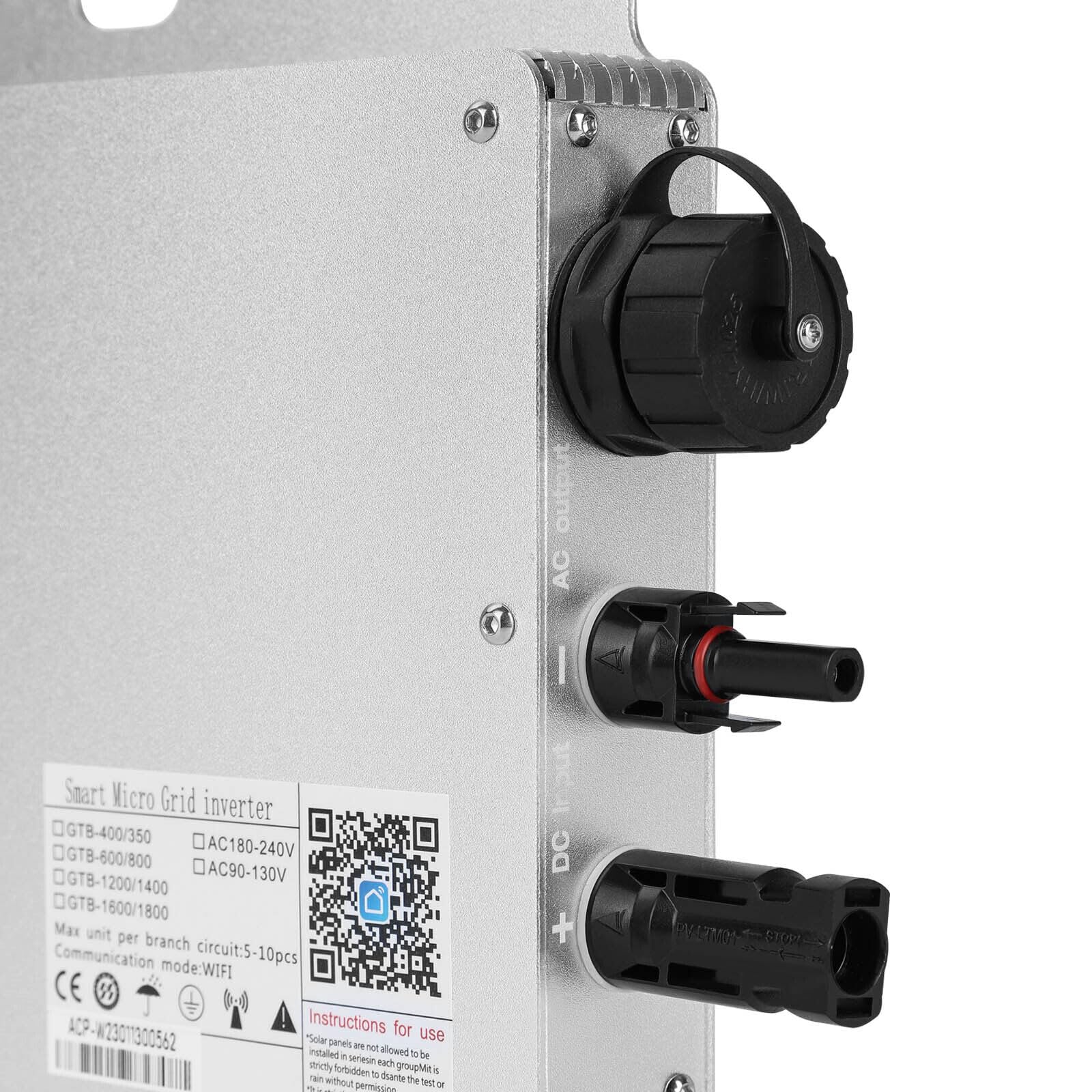 Dhouse Balkonkraftwerk 800W Wechselrichter Netzwerk-Wechselrichter WiFi Steuerung DC 22-55V zu AC 230 V Automatische Identifizierung MPPT Solar Grid Tie Inverter Sliber