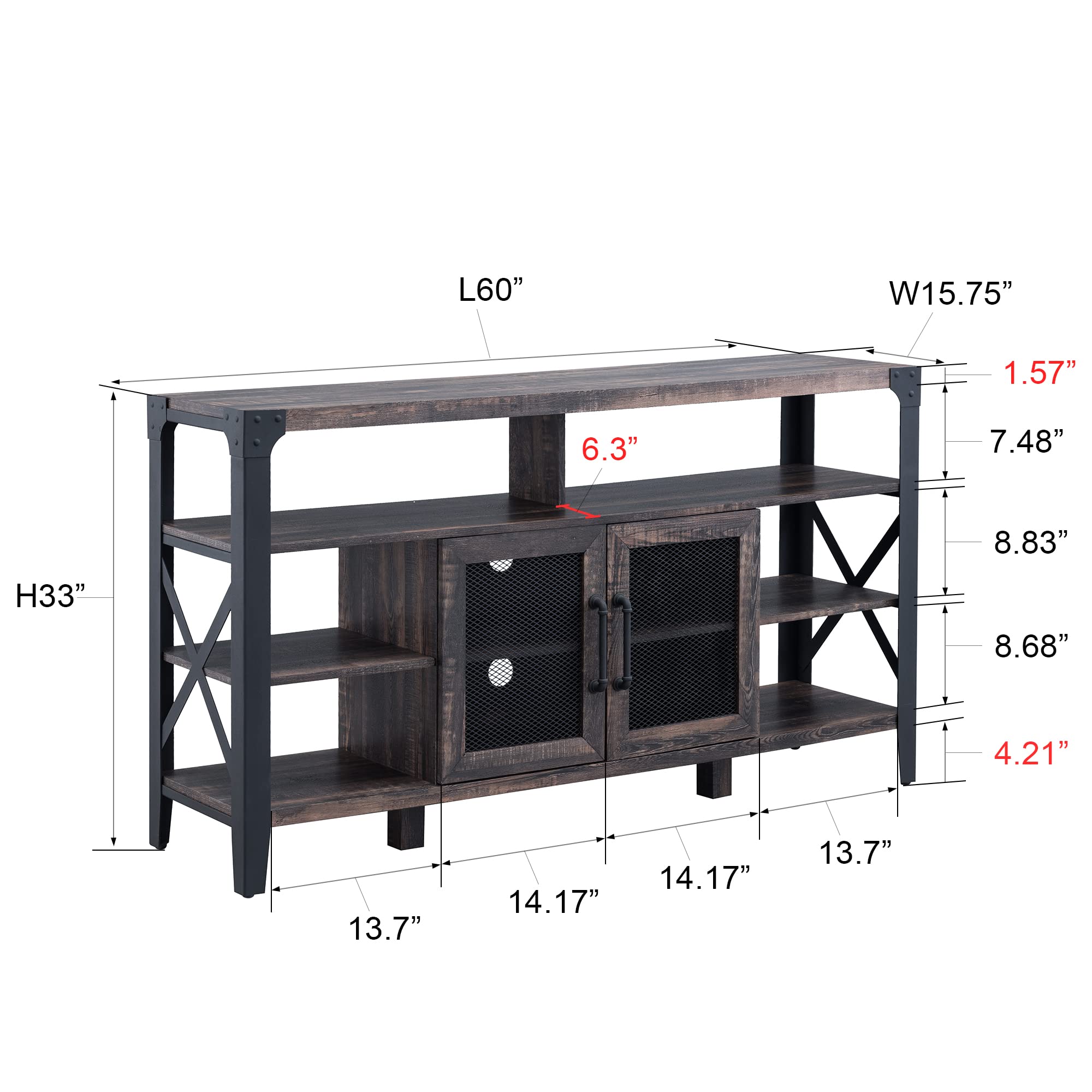 OKD TV Stand Industrial Rustic Entertainment Center for 65 Inch TV, Tall Wood Media TV Console