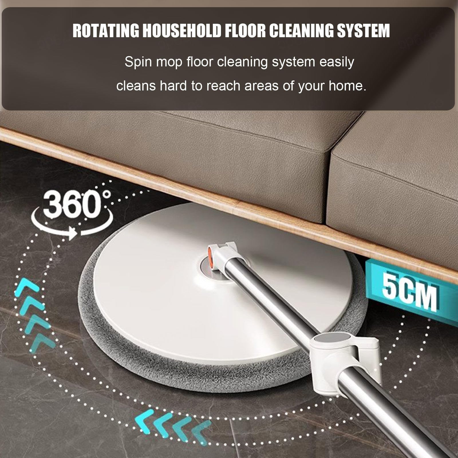 Juego de fregona giratoria y cubo plano con escurridor, sistema de autolimpieza, 5 almohadillas de microfibra, separa agua limpia y sucia, para madera dura, laminado, azulejos