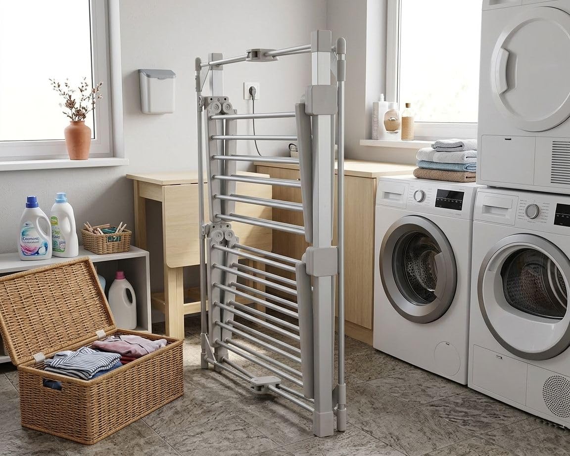 Sirge Elektryczny podgrzewany suszarka do ubrań pokrowiec na bieliznę - 24 aluminiowe rurki 220 W, składane, oszczędność miejsca 15 kg