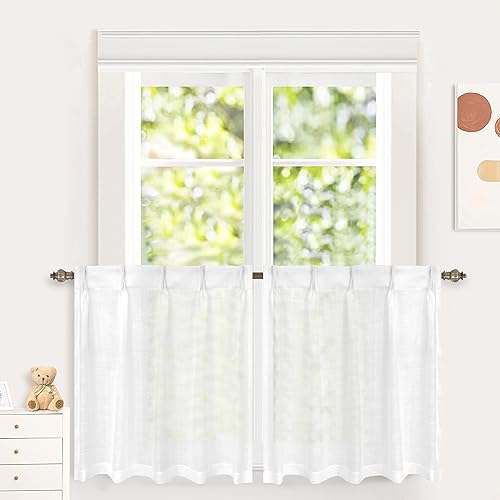 DriftAway Cortinas plisadas de lino para cocina, cortinas cortas con textura de lino para ventana pequeña, baño, lavandería, 2 paneles, cortinas disponible en Yaxa Costa Rica