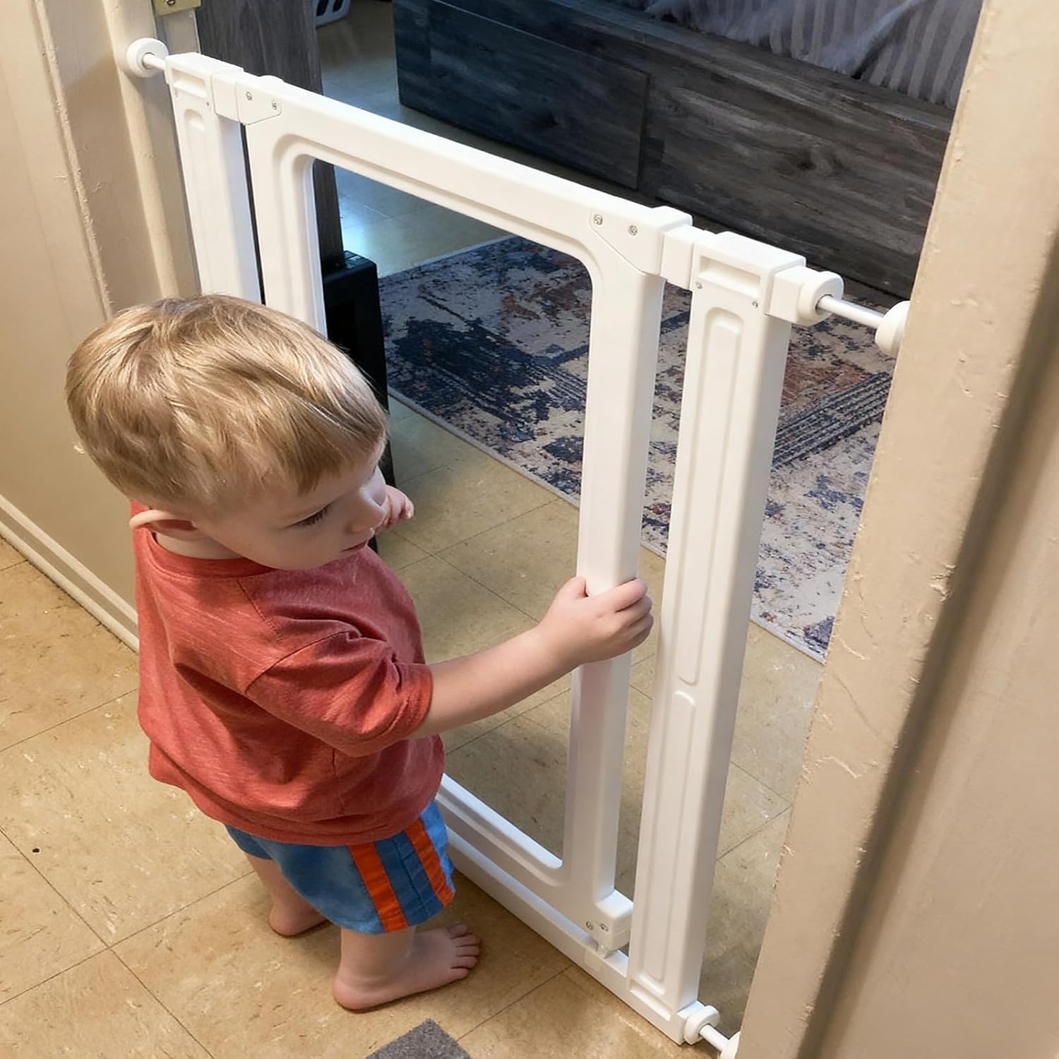 Baby Gate for Stairs and Doorways, Extra Wide Dog Gates for the House, Auto Close Indoor Pet Gate for Dogs & Cats, No Drilling Pressure Mounted Child Safety Gate with Walk Through Door