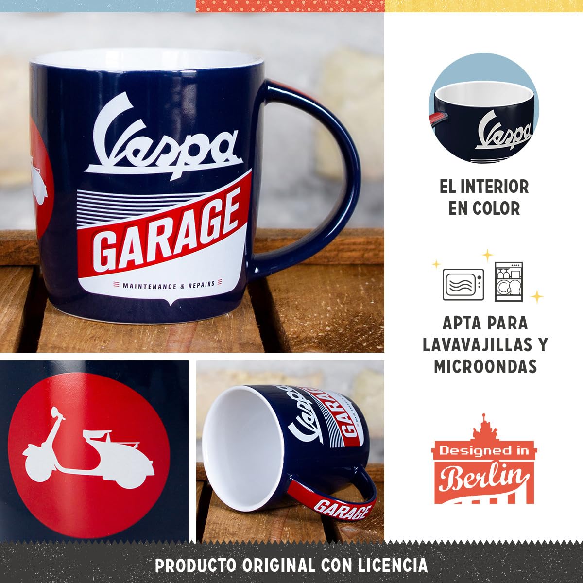 330ml Diseño Vintage Logo Motorcycles Taza Café Nostalgic-Art Moto Guzzi - Diseño Vintage, 330 Ml, Plástico, Para Exteriores Taza Café Moto Guzzi