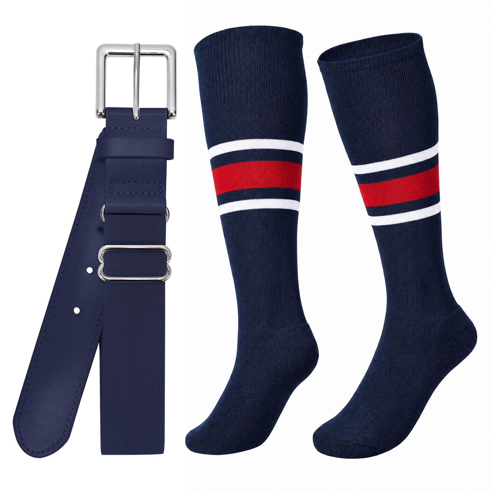 XZQTIVE Baseball Softball Socks and Belt Combo Set Adjustable Softball Socks and Elastic Belt for Kids Youth Adult