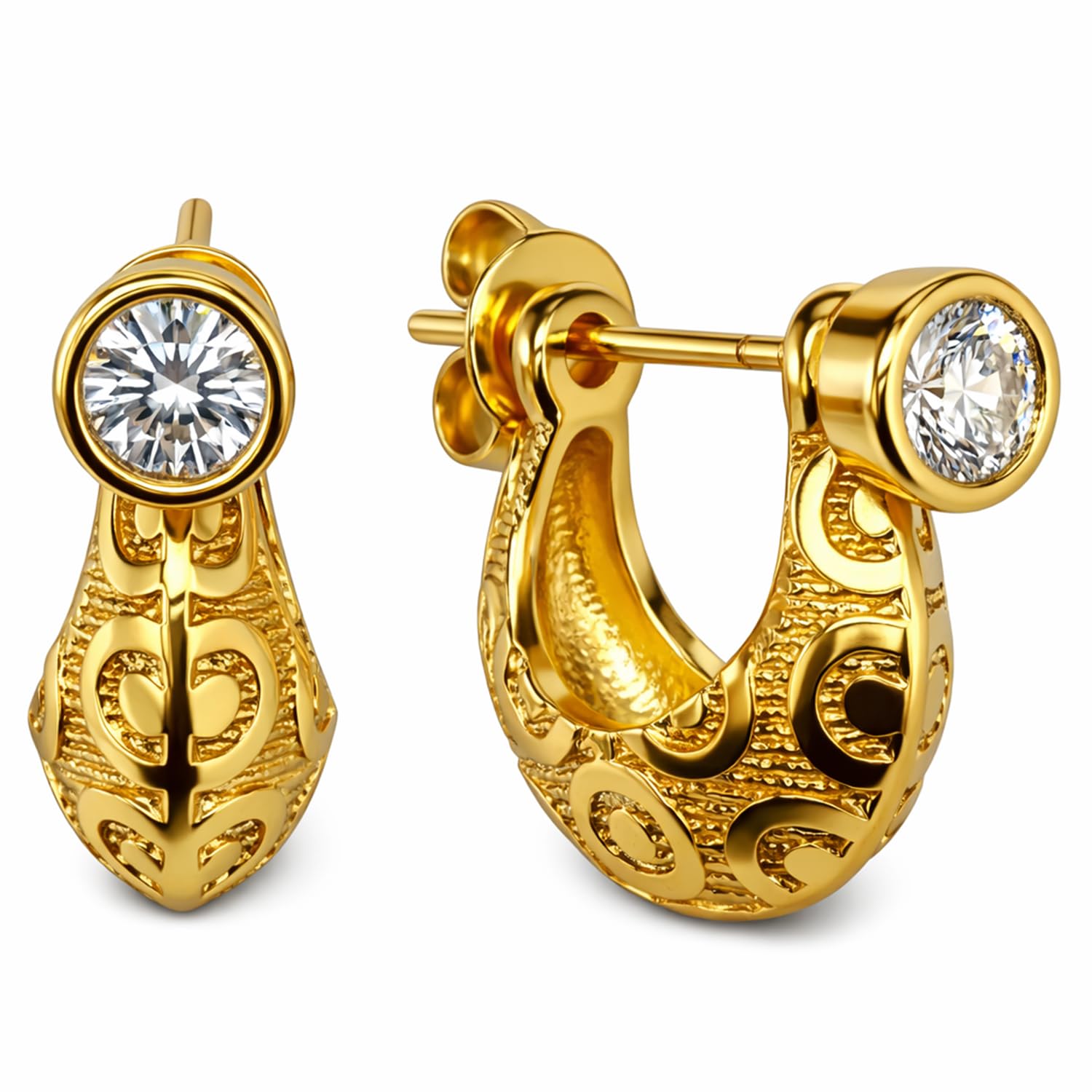 FASHIONS 18K Gold Plated Anti Tarnish Crystal Stone Round Big Textured Design Kaju Bali Stud Huggie Hoop Ear Rings Piercing Kan Ki Baali Hoops Earrings For Men-image-27