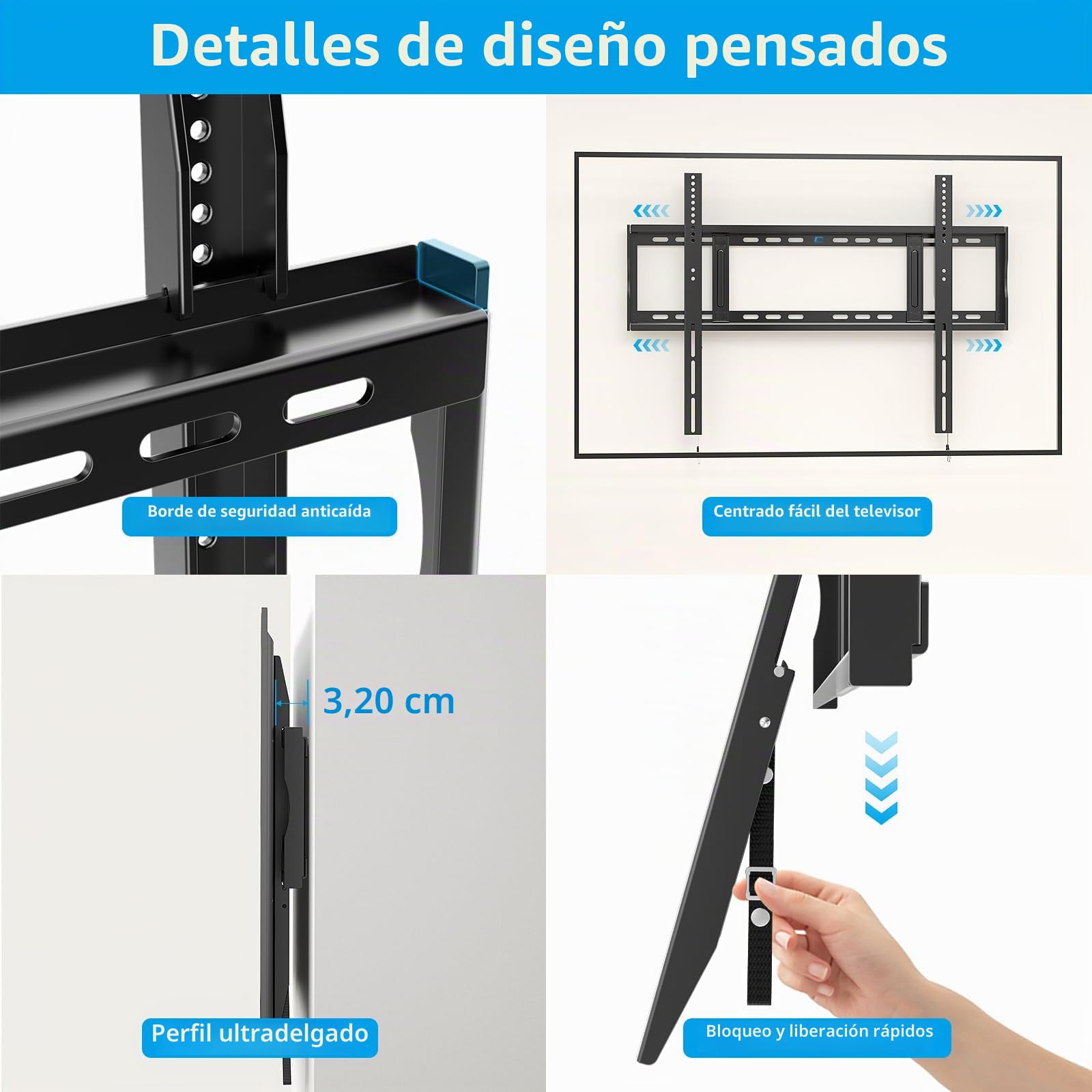 HOME VISION Soporte de pared fijo resistente para TV con capacidad para hasta 120 kg, para la mayoría de televisores curvos planos de 48 a 120 pulgadas, soporte de montaje en pared, pernos de 16, 18 y