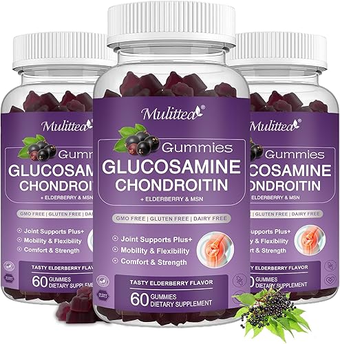 Miniatura 8 de Gomitas de condroitina de glucosamina, suplemento de apoyo articular extra fuerte con MSM y saúco para articulaciones naturales, apoyo inmunológico