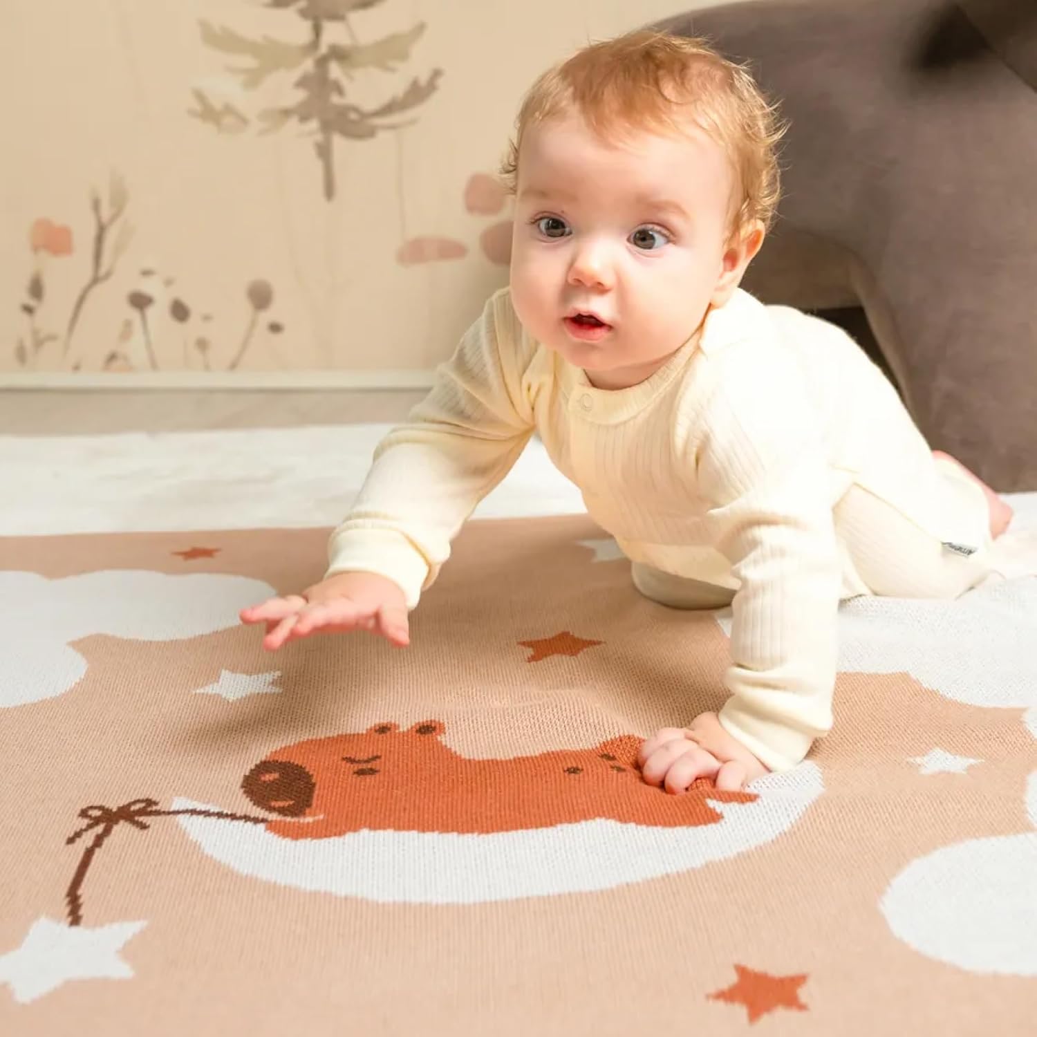 100% Organic Cotton Baby Blanket – Soft Knitted Breathable Swaddle Blanket for Crib & Stroller - Newborns, Infants & Toddlers – Hypoallergenic High Density Cotton Knit, 47x32 in (Capybara)