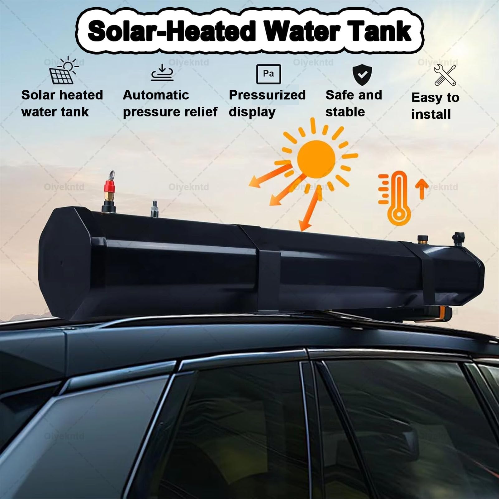 Réservoir d'eau pour camping, douche solaire sur toit avec tuyau d'arrosage et pommeau de douche, réservoir d'eau pour toit extérieur pour camions, véhicules tout-terrain, camping-cars,18L/4.76gal