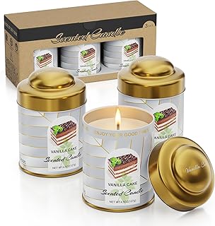 Aromatherapy Scented Candle Gift Set (3 x 4.5 oz) - Vanilla Cake Soy Wax Blend, Long-Lasting Fragrance for Home Decor, Spa, Yoga, Holiday & Wellness Gifts (Vanilla Cake)