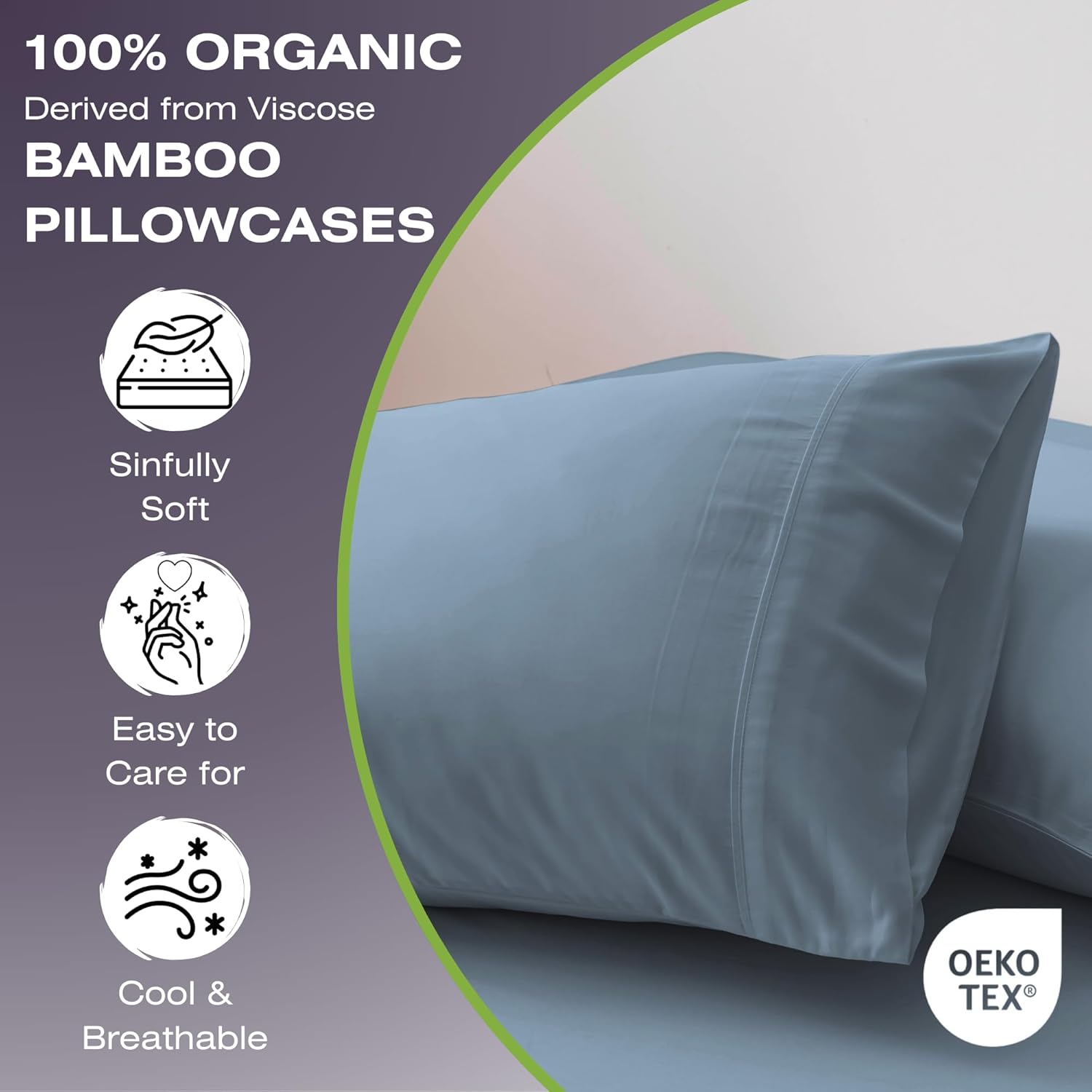 GREENLEAF King Pillow Cases Set of 2 | Ultra-Soft Pillow Covers | Envelope Closure | Organically Grown | 100% Viscose Derived from Bamboo Pillowcase | Breathable & Cooling Pillow Cases, Ocean Blue