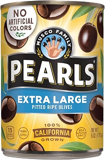 Pearls Extra-Large Pitted Ripe Black Olives, 8-Pack 6oz Cans - California Grown, Buttery Flavor, Non-GMO Kosher Snack