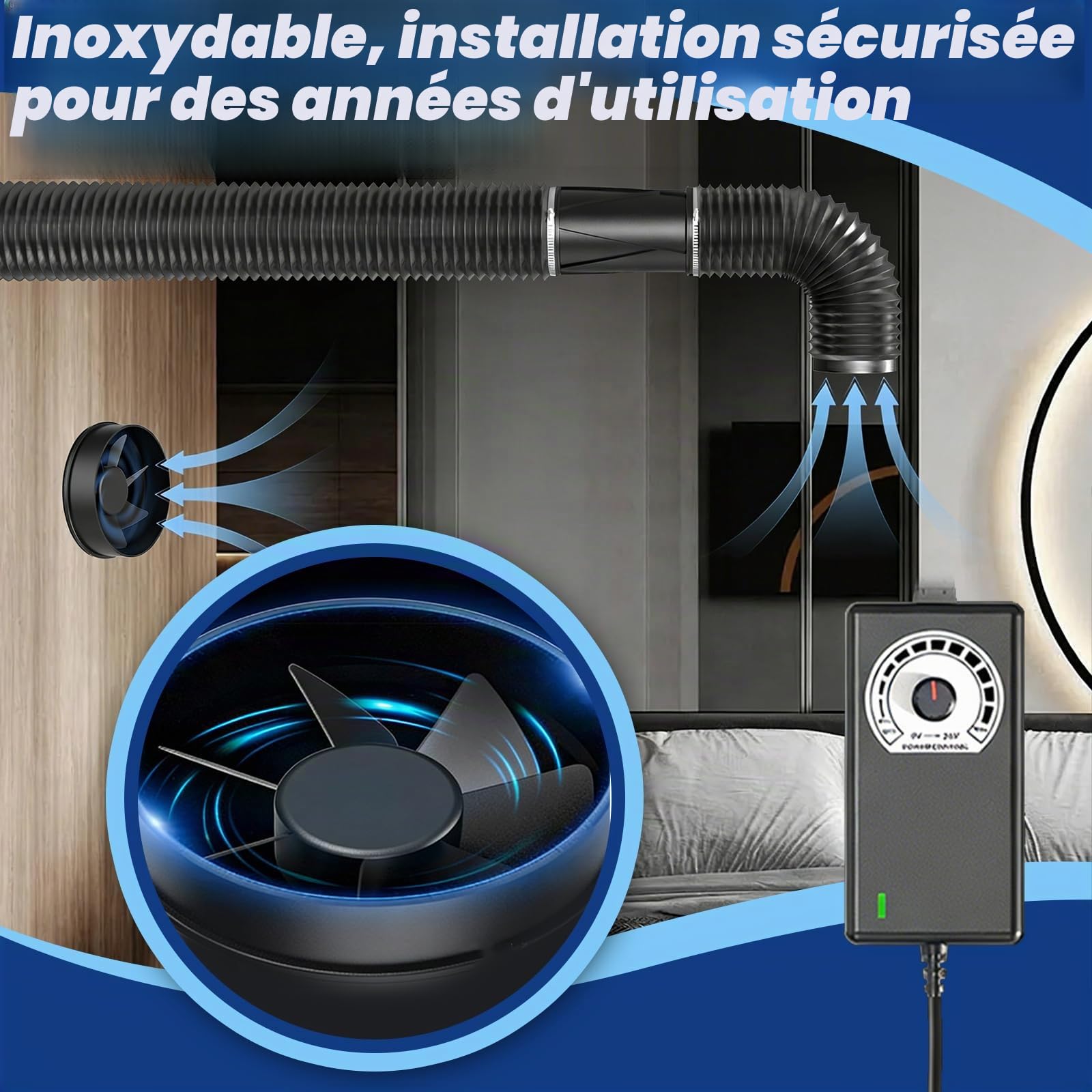 Extracteur D’air 150 mm, Ventilateur De Conduit 587 m³/h Avec Variateur De Vitesse 22W Économie D’énergie 3000 RPM Silencieux Ventilateur En Ligne Pour Tente De Culture Sous-sol Cuisine Salle