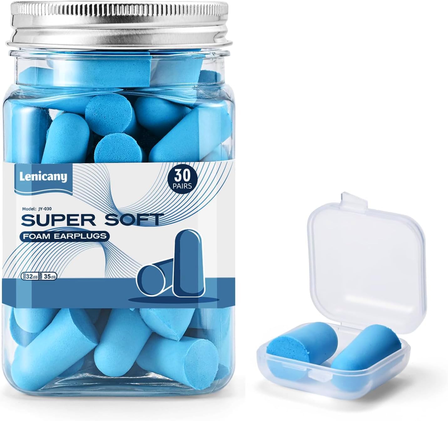 30Pair Soft Foam EarPlugs, 32dB Disposable Sound Blocking Noise Cancelling Ear Plugs for Sleeping/Concerts Loud Music/Shooting Guns/Work Construction, Hearing Safety Protection (Blue)