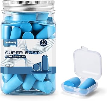 Lenicany 30Pair Soft Foam EarPlugs, 32dB Disposable Sound Blocking Noise Cancelling Ear Plugs for Sleeping/Concerts Loud Music/Shooting Guns/Work Construction, Hearing Safety Protection Blue