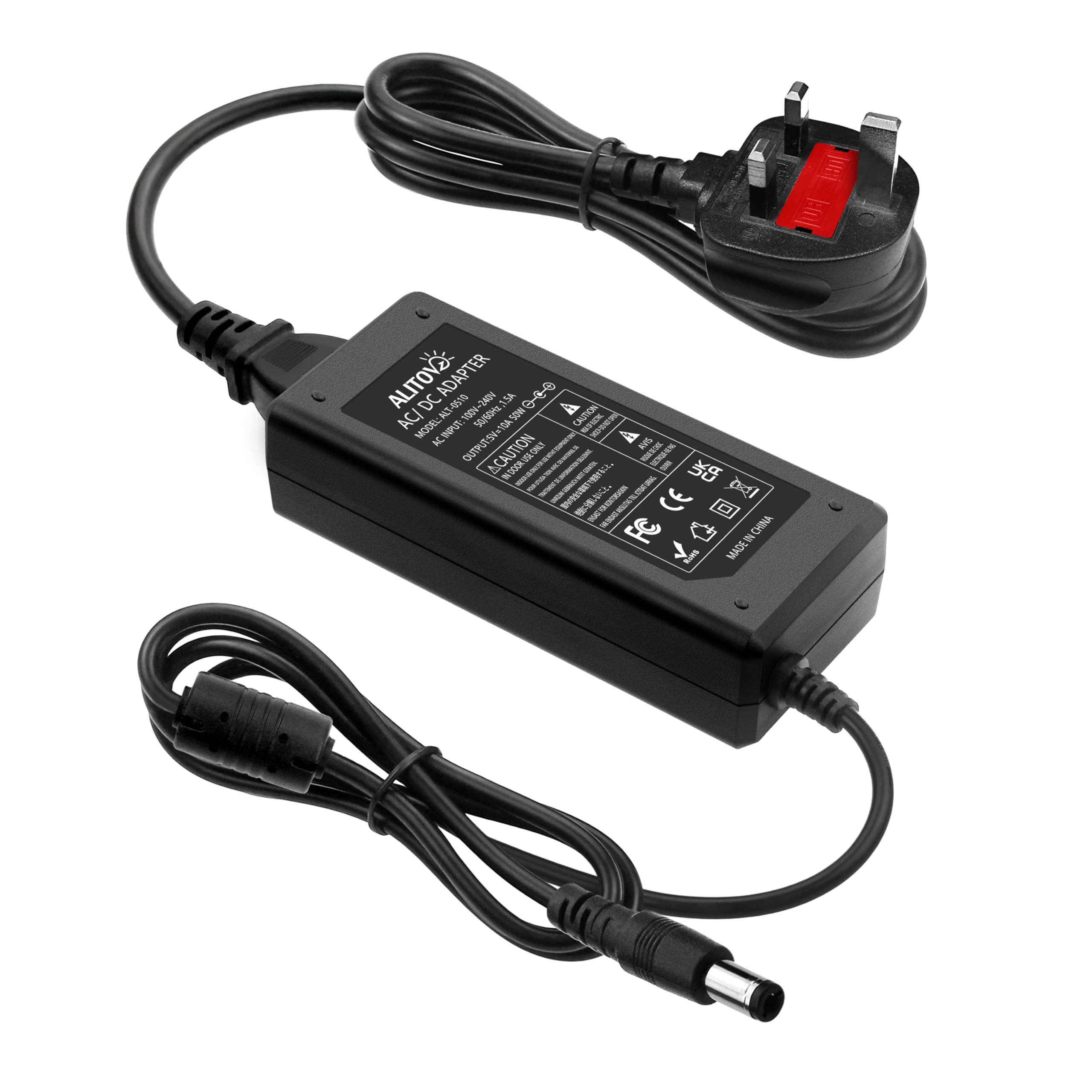 ALITOVE5V 10A Power Supply Adapter AC/DC Converter 100-240V AC to DC 5 Volt 50W 10Amp 9A 8A 7A 2A Transformer with 5.5x2.5mm Plug for WS2812B WS2813 WS2811 W2813 SK6812 LED Strip Pixel String Light