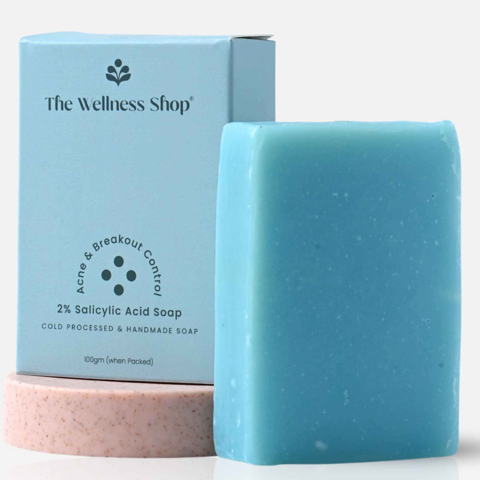 The Wellness Shop 2% Salicylic Acid Cold Processed Handmade Soap | With Aloe Vera and Olive Fruit Oil | Anti Acne | Oil Controller | Exfoliation | Smoothning and Soothing | Anti Dark Spots | 100 grm